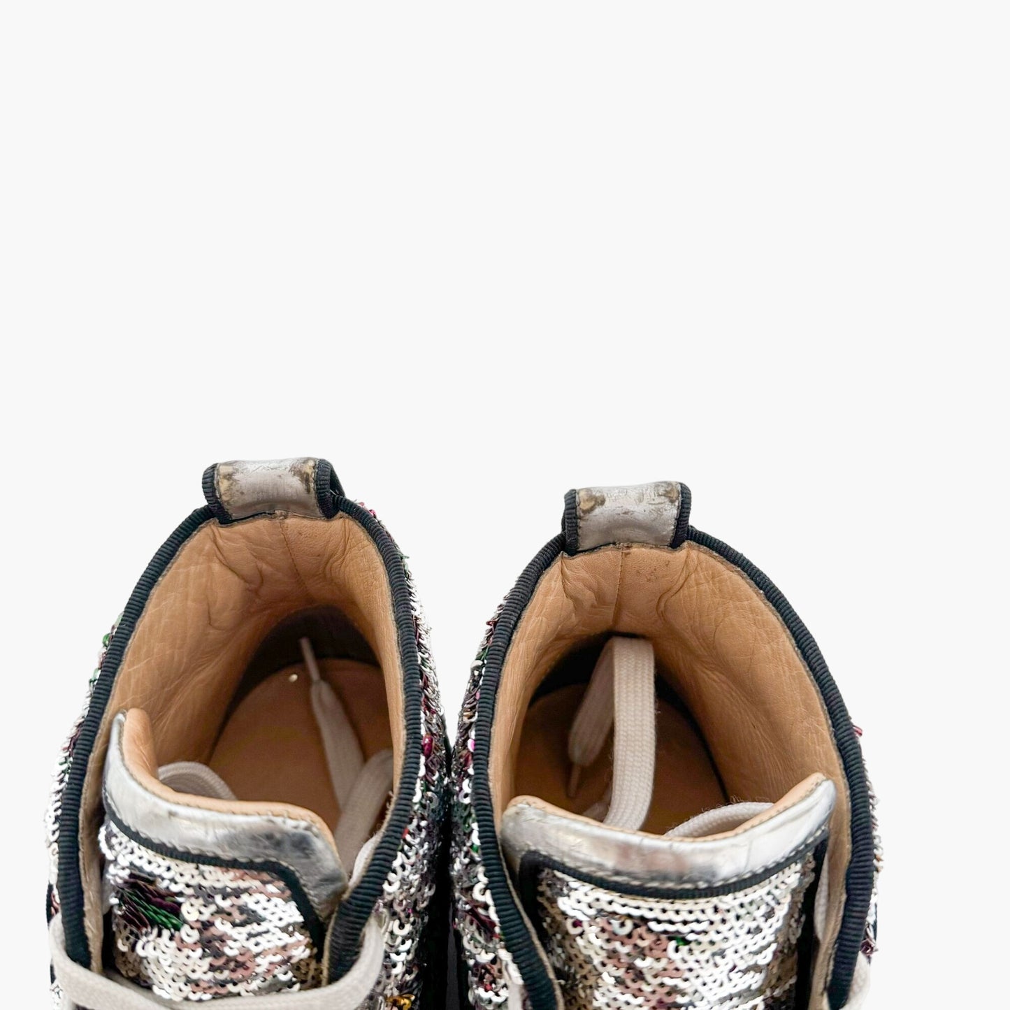 Christian Louboutin Bip Bip High Top Sneakers in Silver Flip Up Sequin Size 37.5