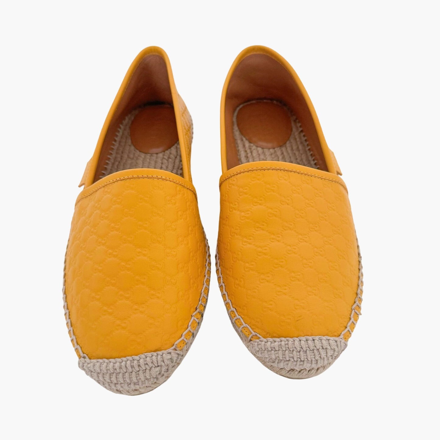 Gucci Monogram Espadrille Flats in Buttercup Yellow Microguccissima GG Leather Size 38