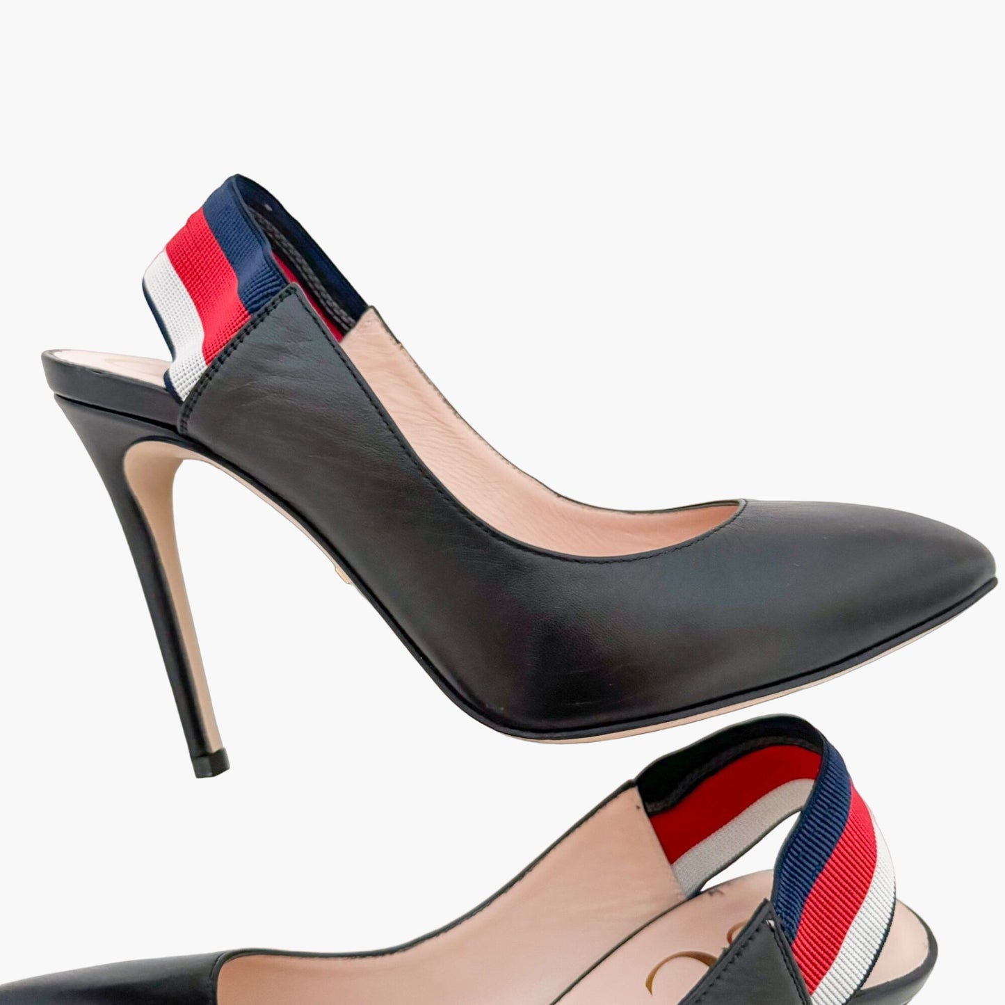 Gucci Sylvie Web Stripe Slingback Pumps in Black Size 37