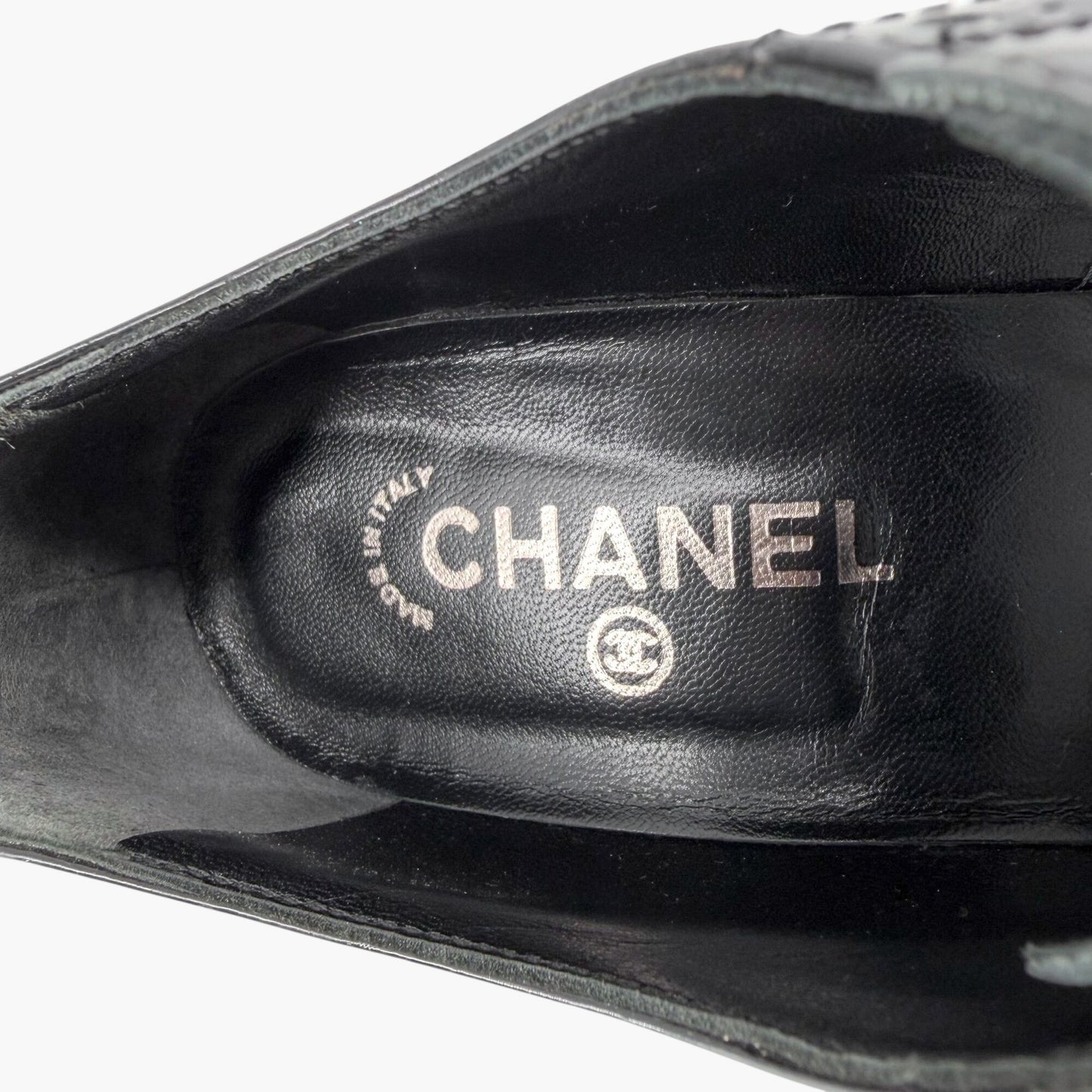 Chanel Quilted Brogue Ankle Booties Black Size 40