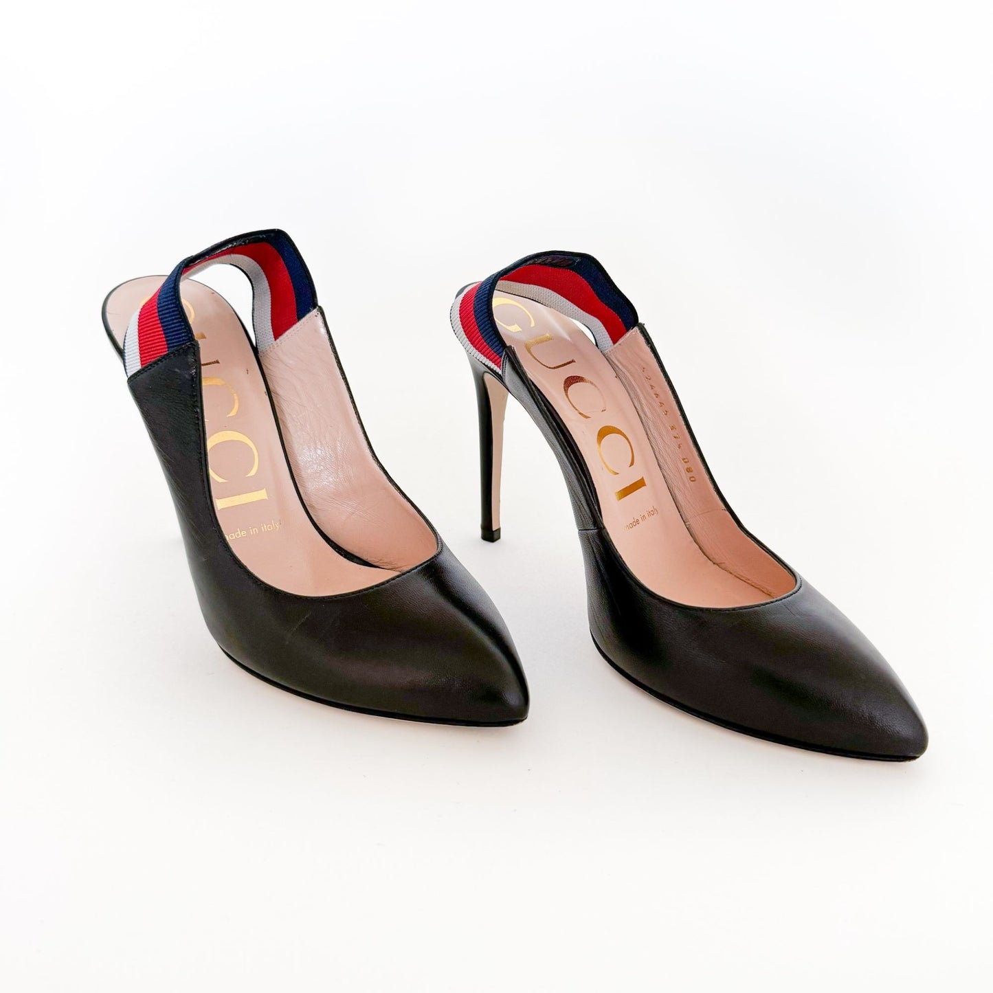 Gucci Sylvie Web Stripe Slingback Pumps in Black Size 37.5