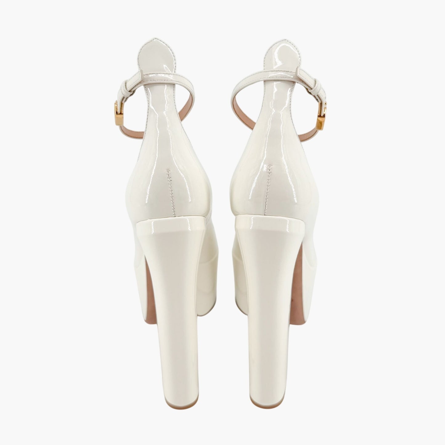 Valentino Garavani Tan-Go Platform Pumps in White Patent Leather Size 41