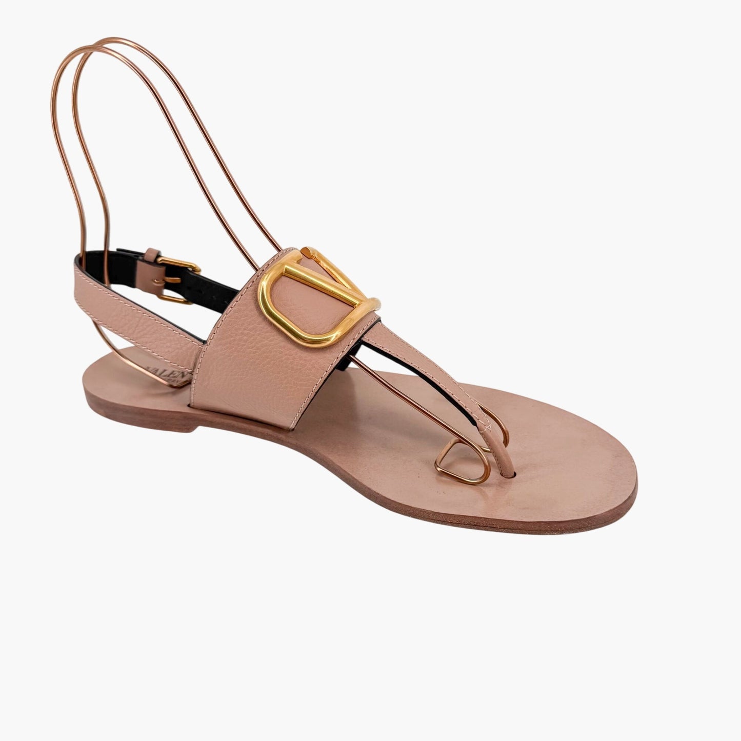 Valentino Garavani Vlogo T-Strap Flat Sandals in Beige Leather – Size 40.5