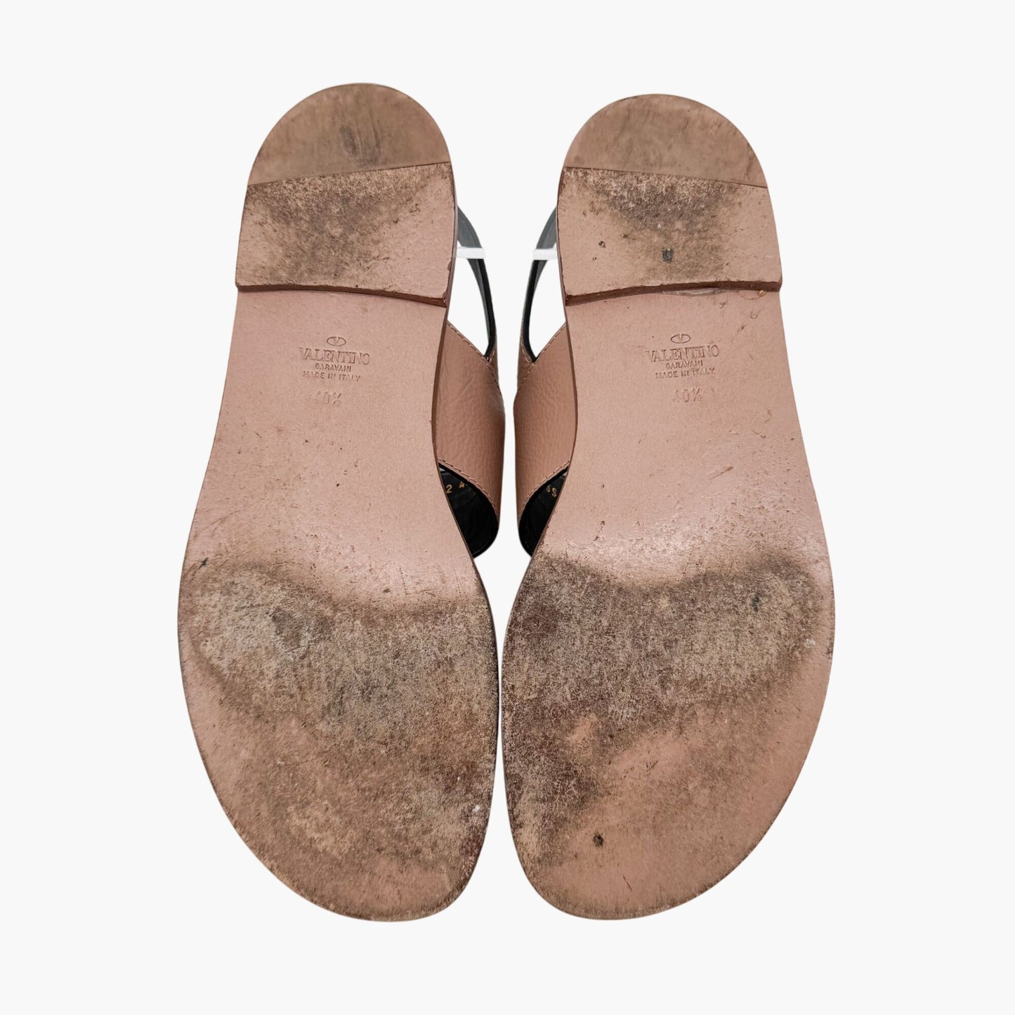 Valentino Garavani Vlogo T-Strap Flat Sandals in Beige Leather – Size 40.5
