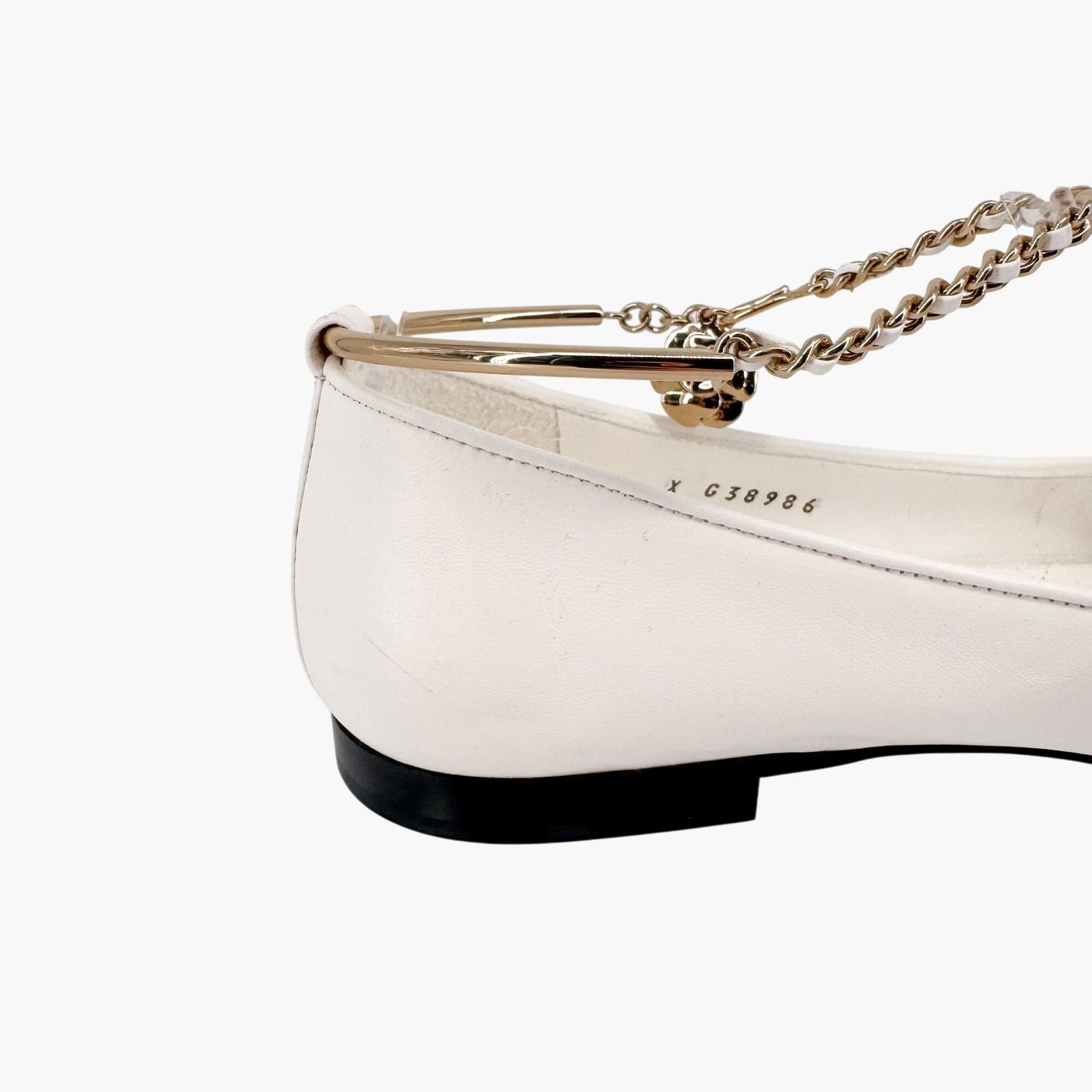 Chanel White Camellia Ankle Chain Ballet Flats – Size 37.5