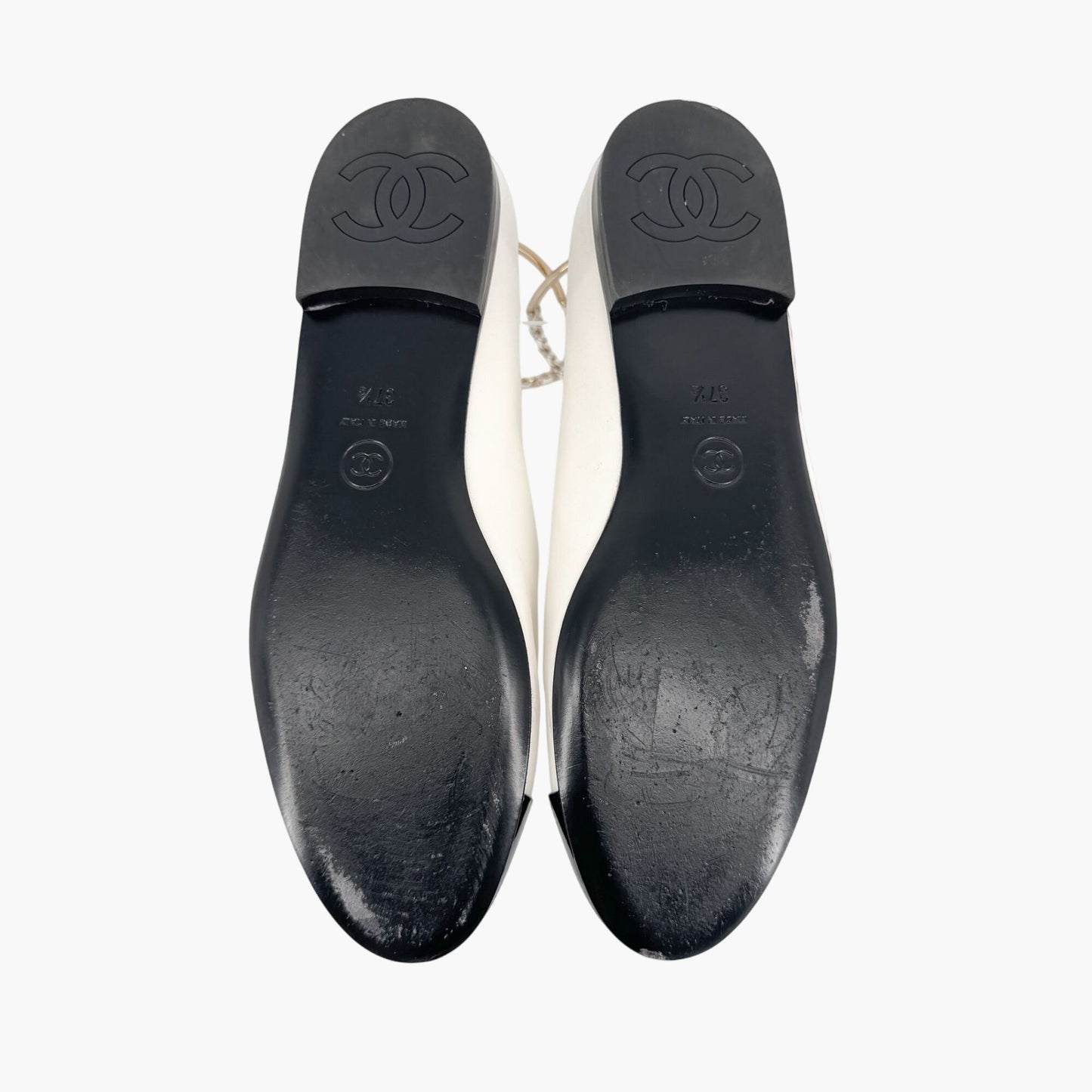 Chanel White Camellia Ankle Chain Ballet Flats – Size 37.5