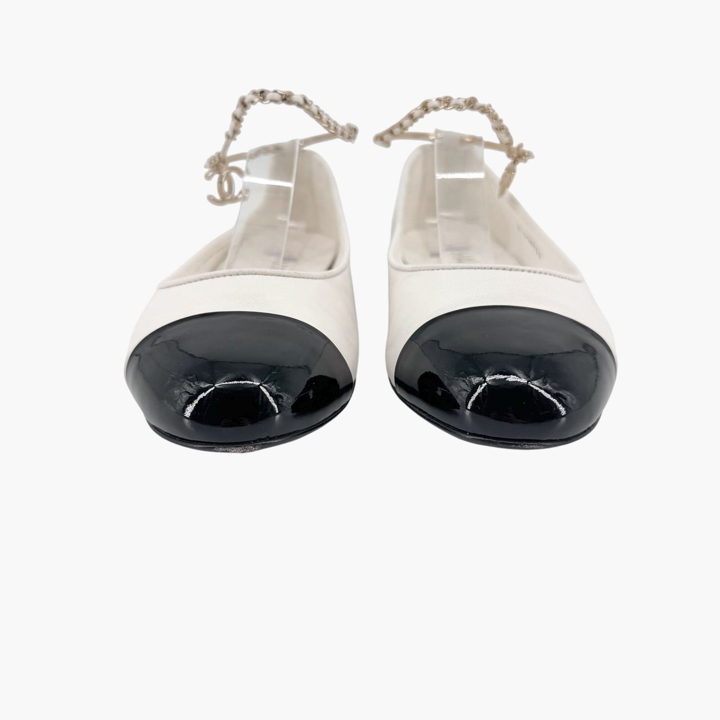 Chanel White Camellia Ankle Chain Ballet Flats – Size 37.5