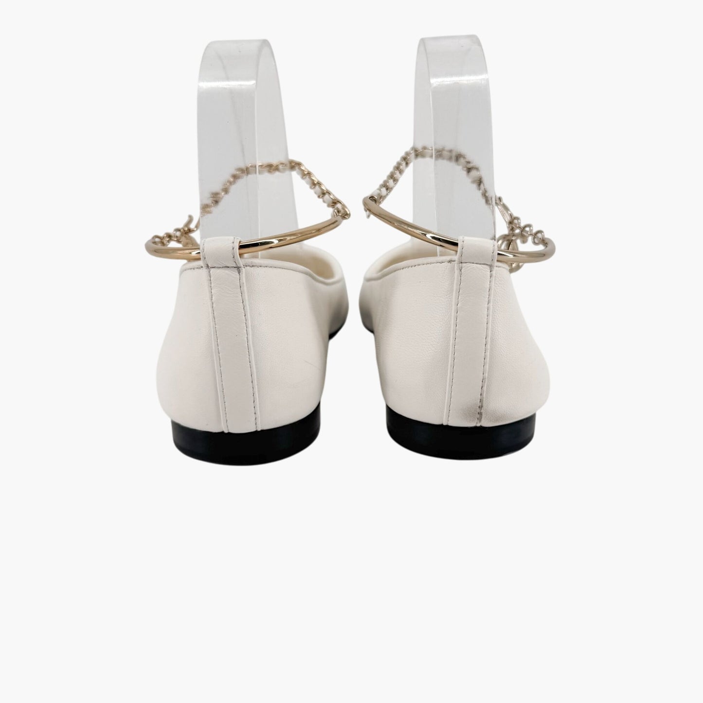 Chanel White Camellia Ankle Chain Ballet Flats – Size 37.5