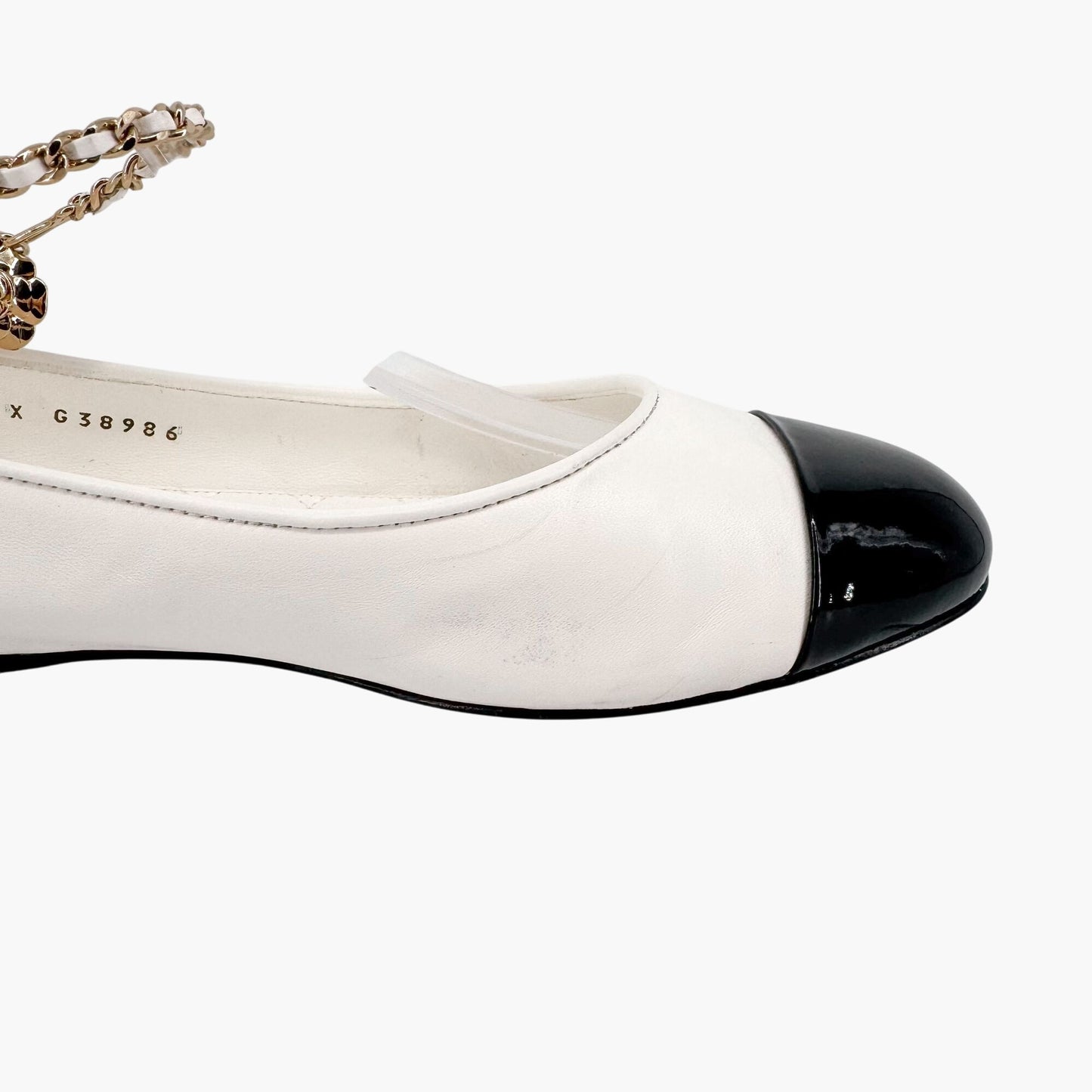 Chanel White Camellia Ankle Chain Ballet Flats – Size 37.5