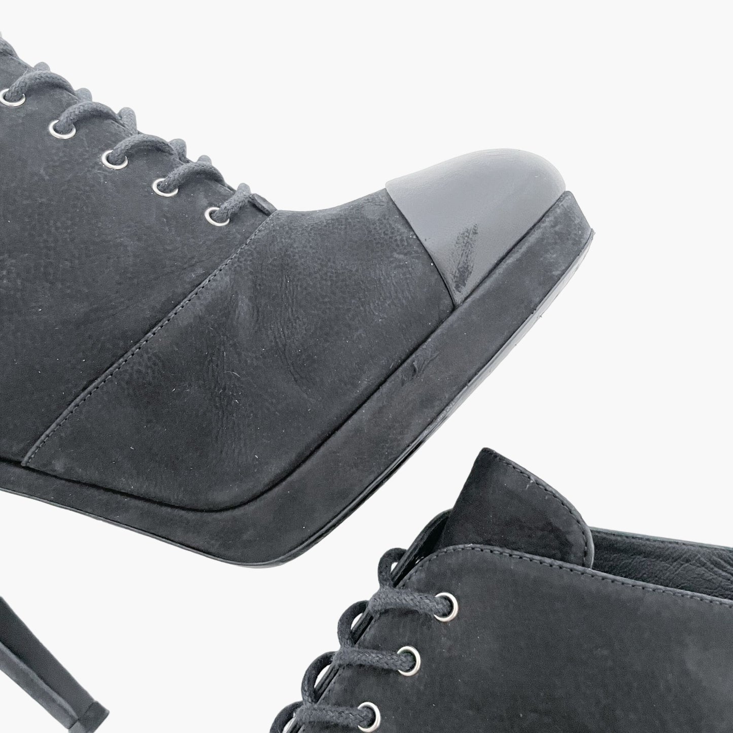 Chanel Lace-Up Ankle Booties in Black Suede Size 38.5