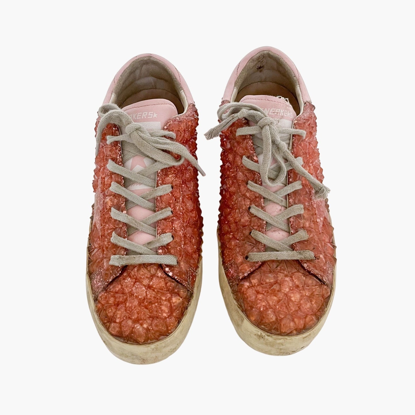 Golden Goose Deluxe Brand Jelly Diamond Glitter Superstar Sneakers in Pink Glitter Size 40