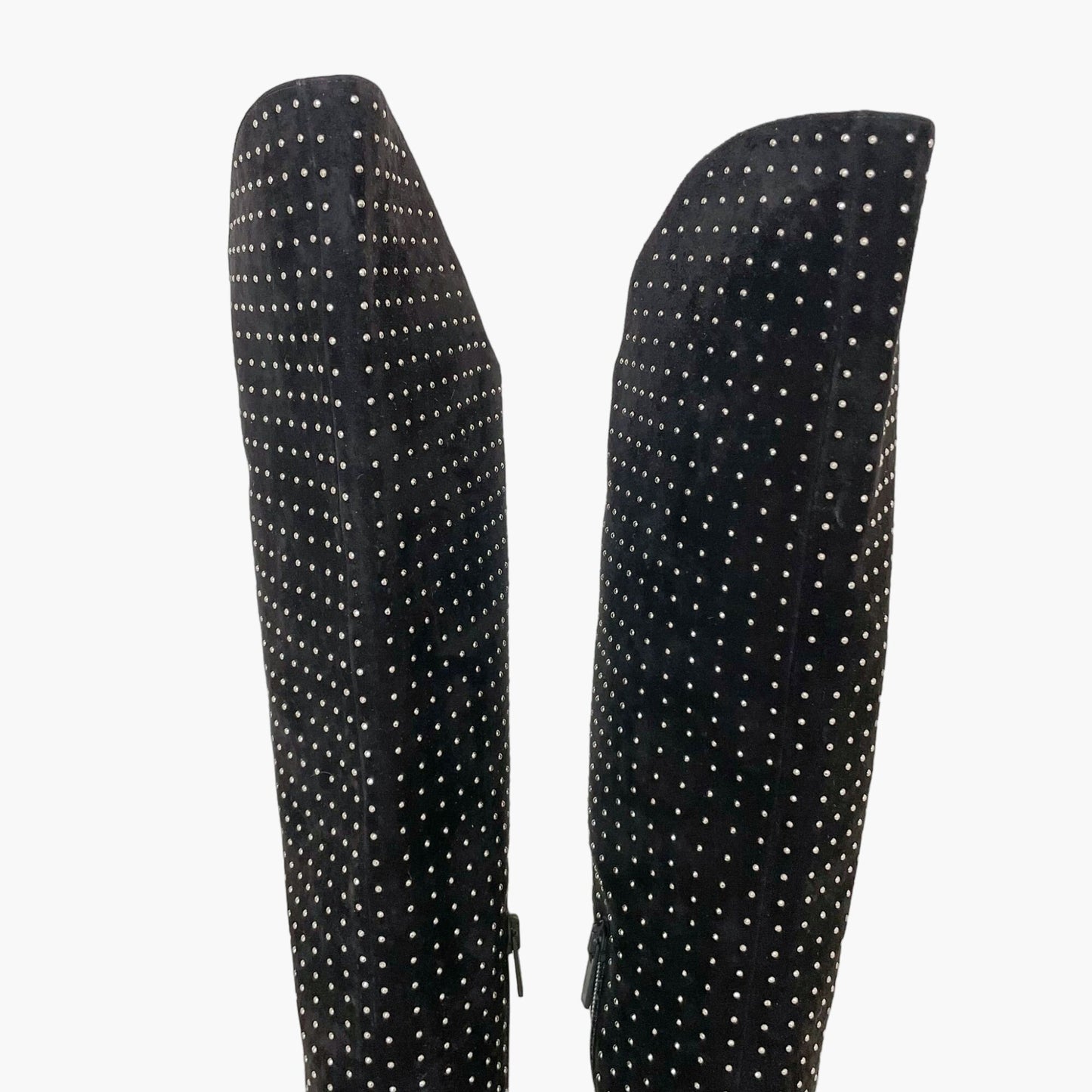 Christian Louboutin Alta Botta Plume 100 in Black Veau Velours with Silver Studs Size 39
