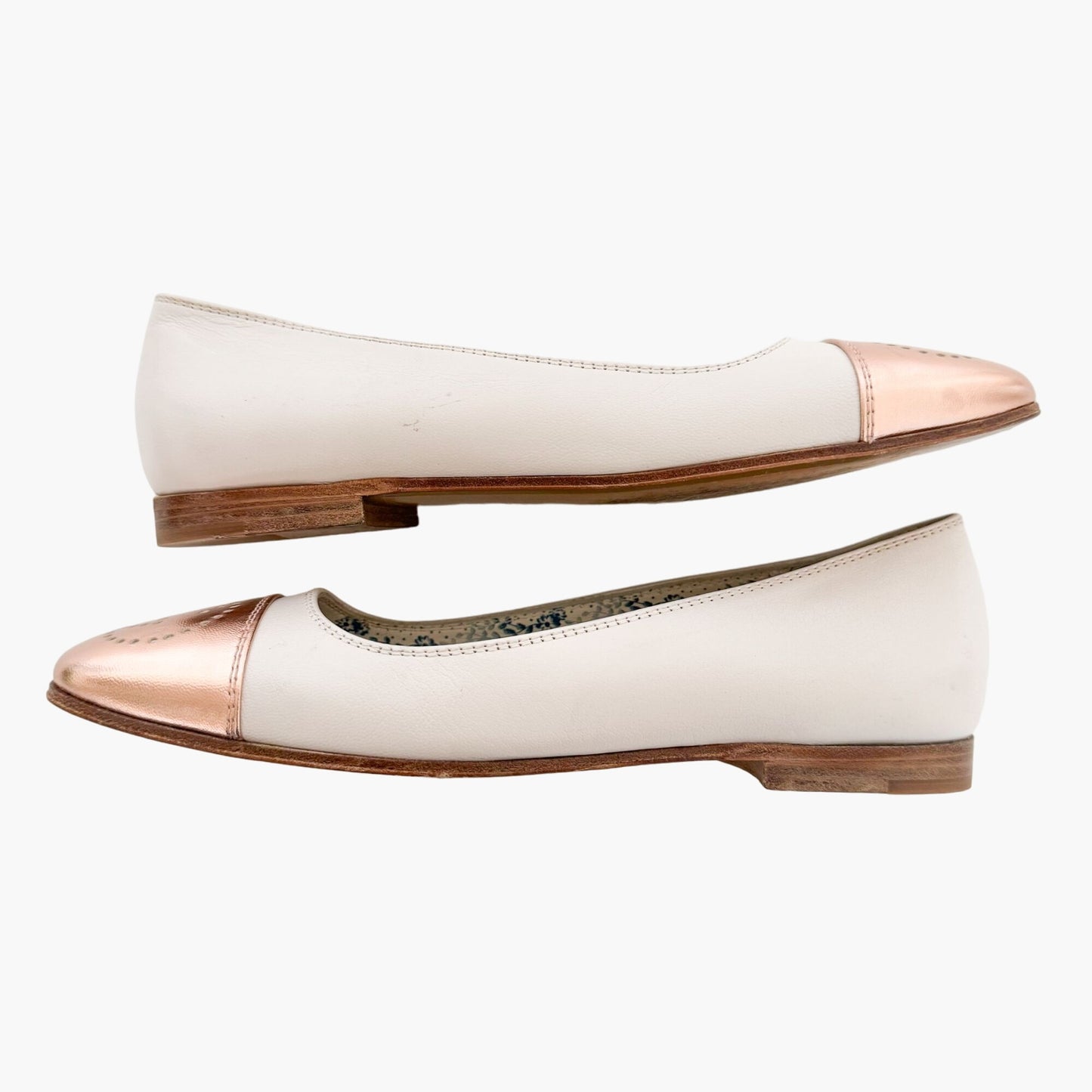 Gucci Hills GG Cap Toe Ballet Flat in Ivory & Metallic Pink Size 36.5