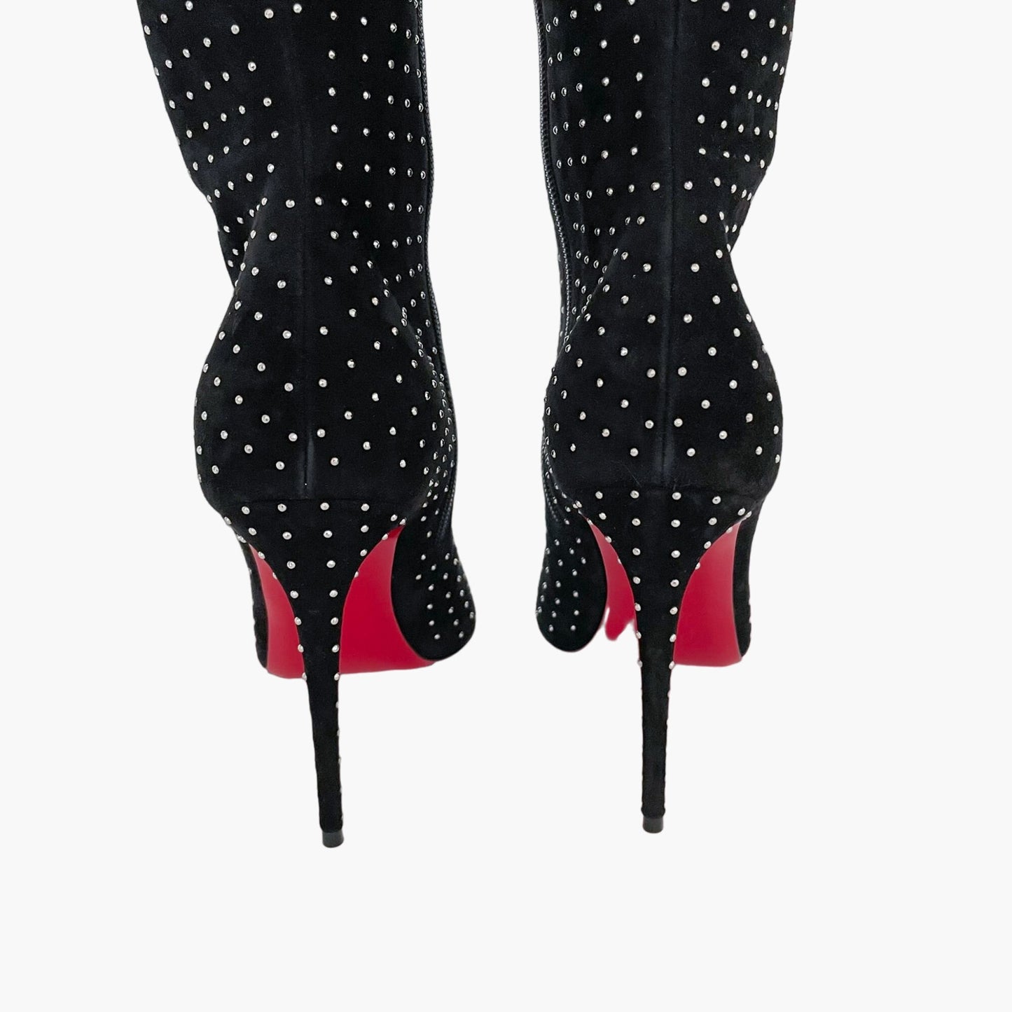 Christian Louboutin Alta Botta Plume 100 in Black Veau Velours with Silver Studs Size 39