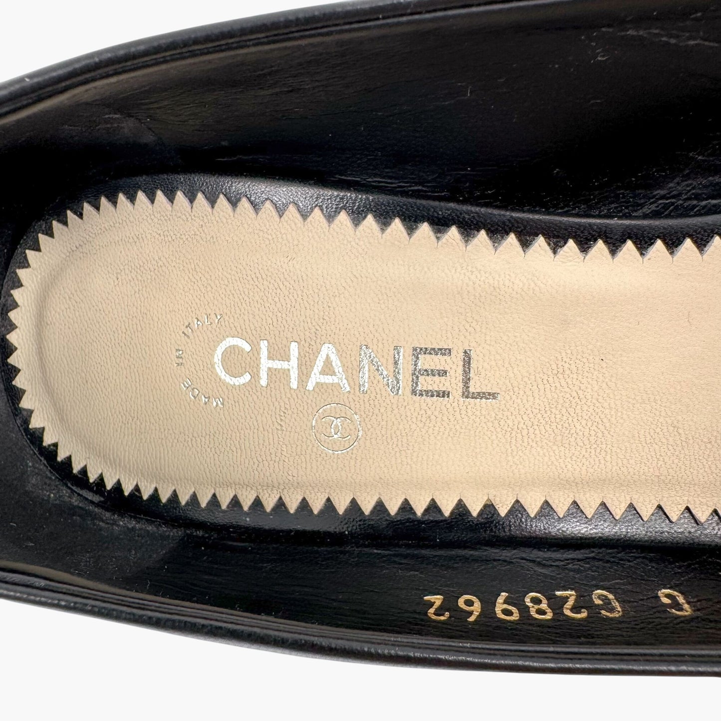 Chanel Peep Toe Pumps in Black Leather with Pearl CC Heel – Size 38.5