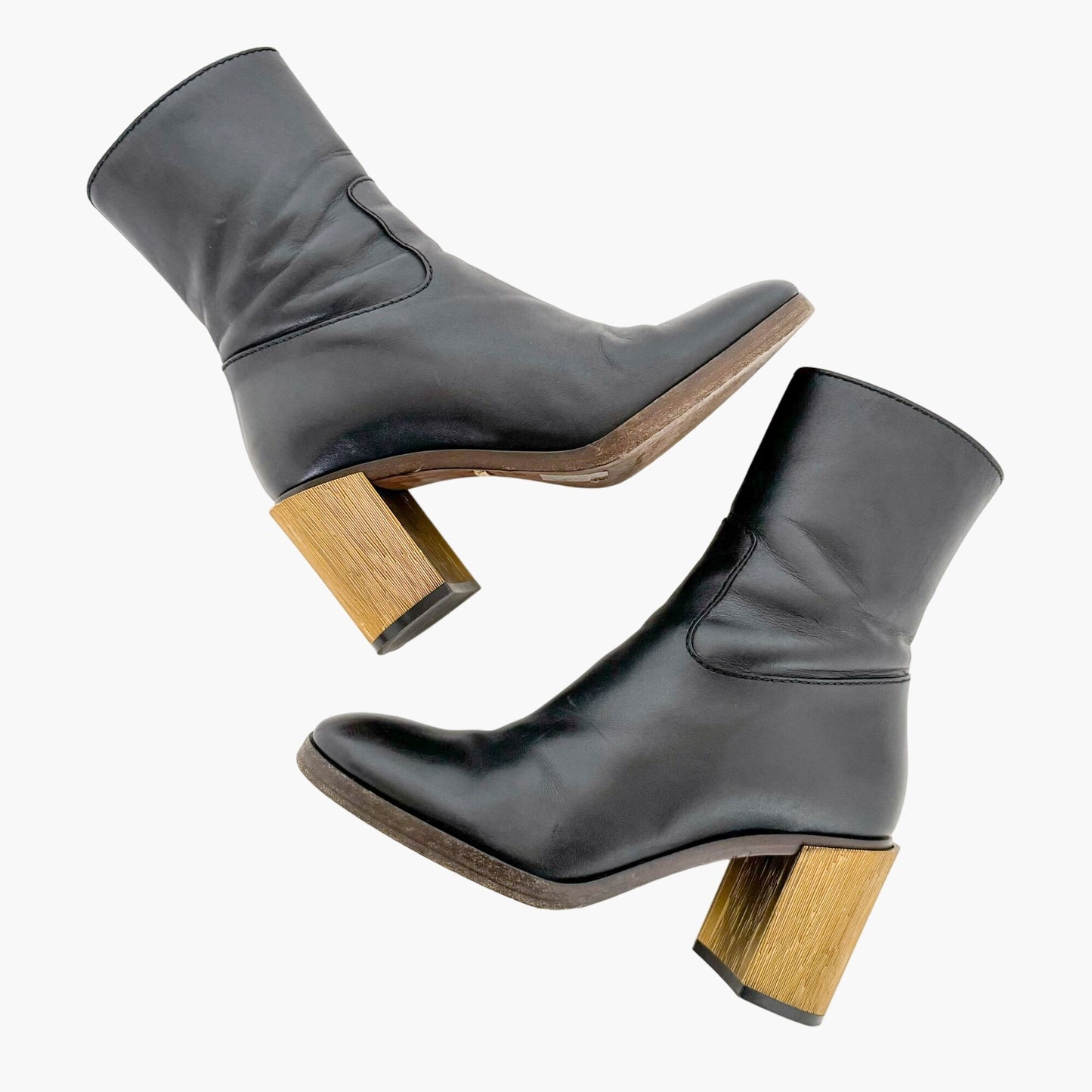 Gucci Block Heel Ankle Boots in Black Leather Size 36.5