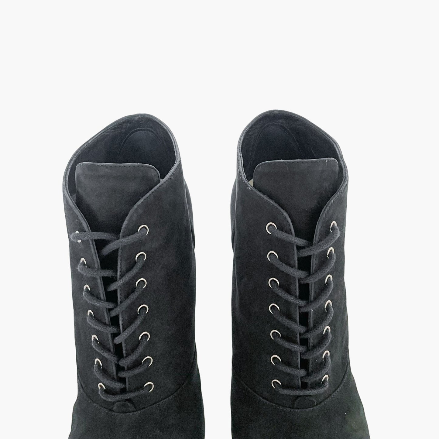 Chanel Lace-Up Ankle Booties in Black Suede Size 38.5