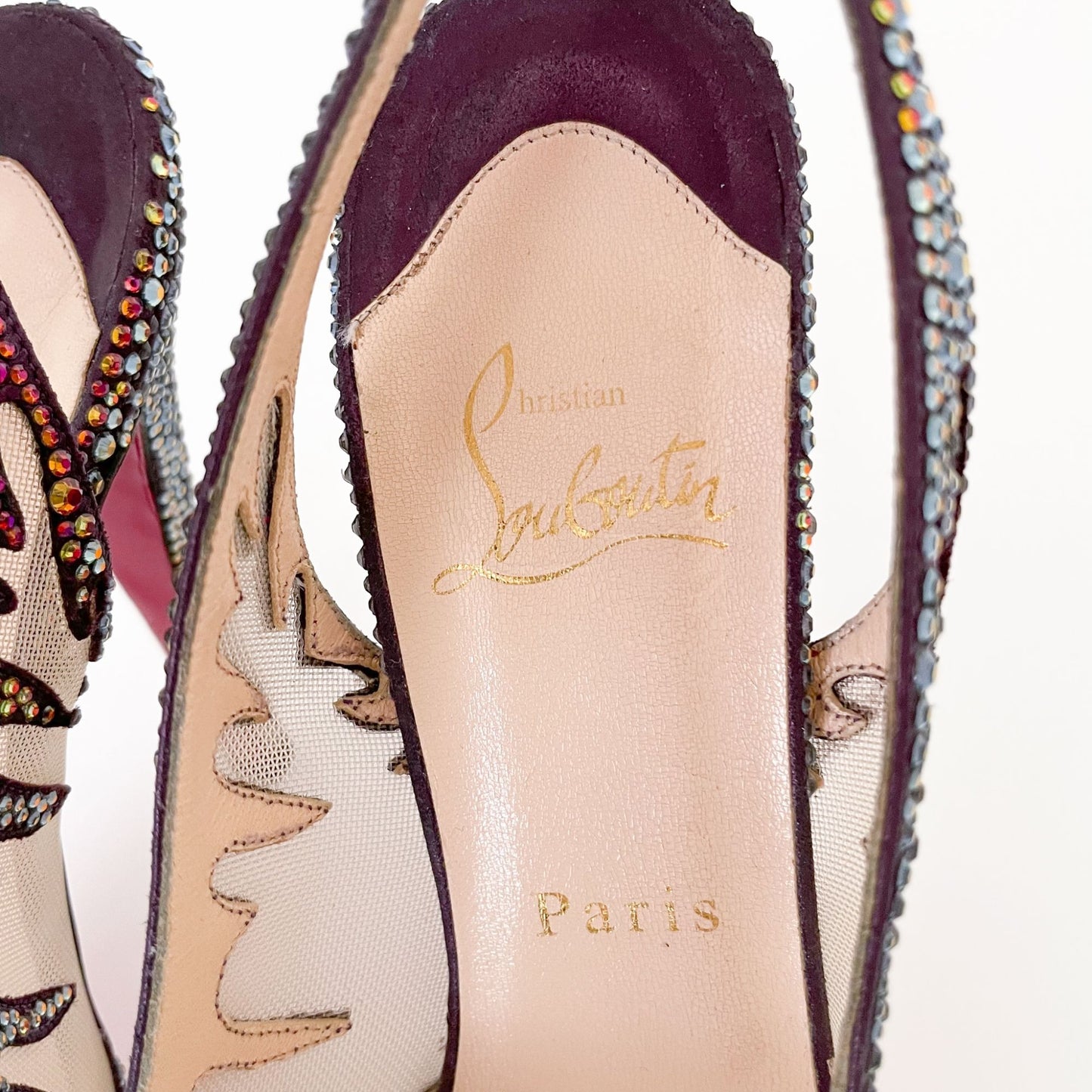 Christian Louboutin Maralena 120 Crystal-Embellished Pumps in Maroon Size 36.5