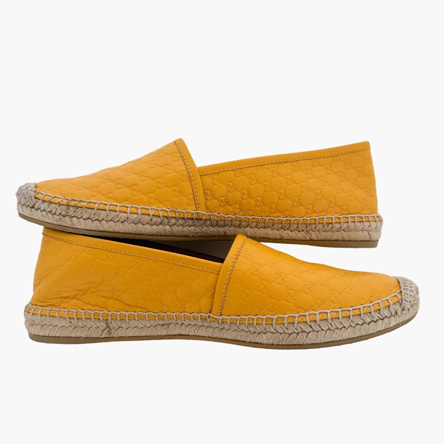 Gucci Monogram Espadrille Flats in Buttercup Yellow Microguccissima GG Leather Size 38