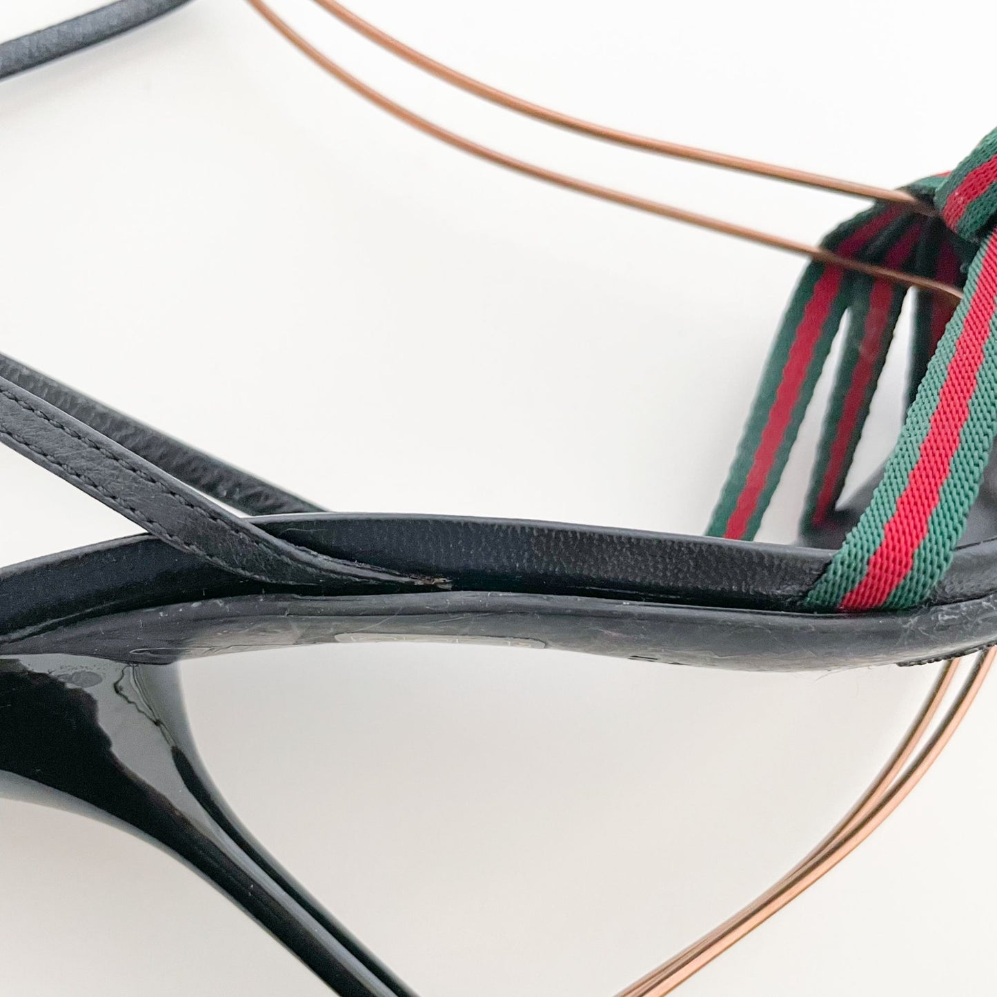 Gucci Mirabelle Knotted Web Stripe Sandals in Black/Green/Red Size 9.5