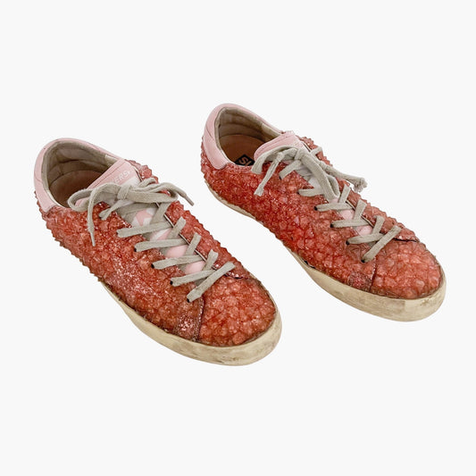Golden Goose Deluxe Brand Jelly Diamond Glitter Superstar Sneakers in Pink Glitter Size 40