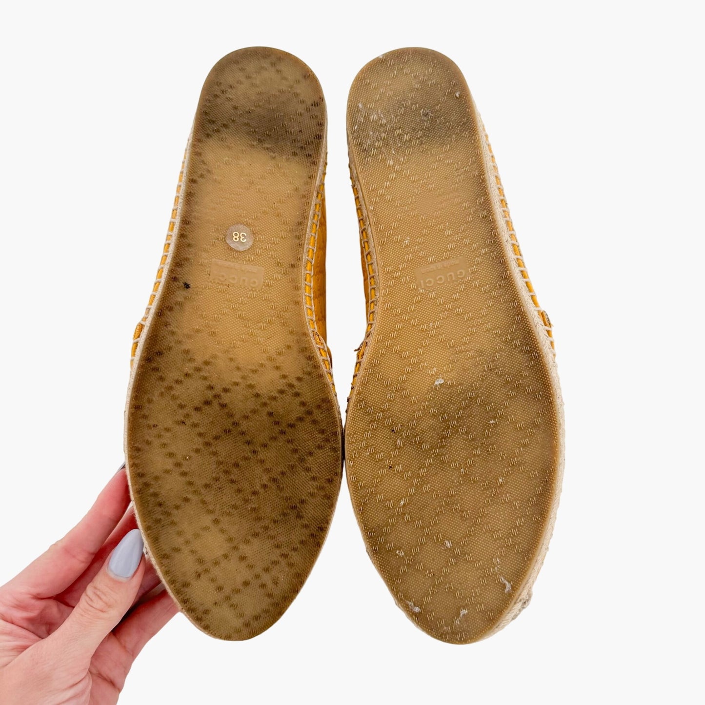 Gucci Monogram Espadrille Flats in Buttercup Yellow Microguccissima GG Leather Size 38