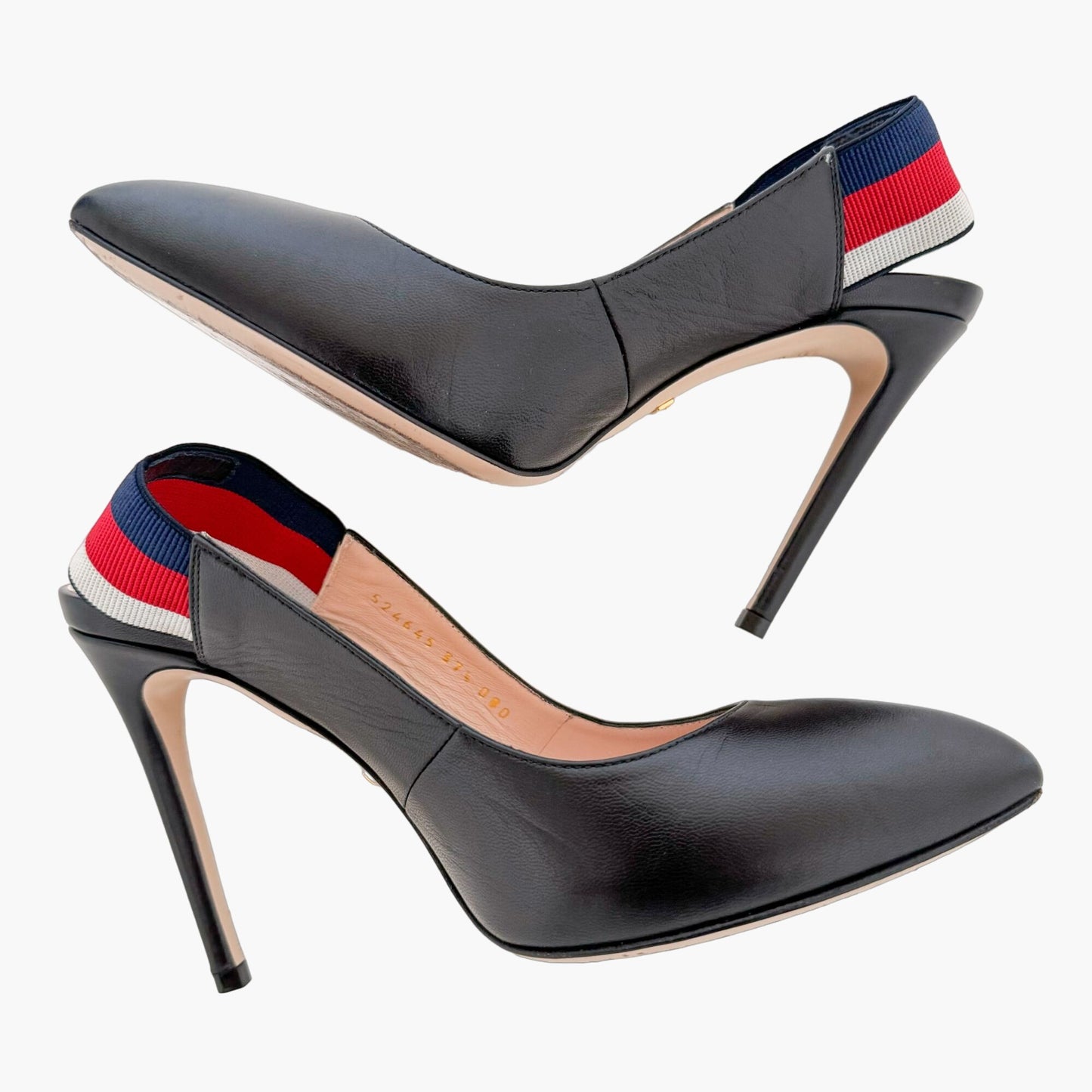 Gucci Sylvie Web Stripe Slingback Pumps in Black Size 37.5