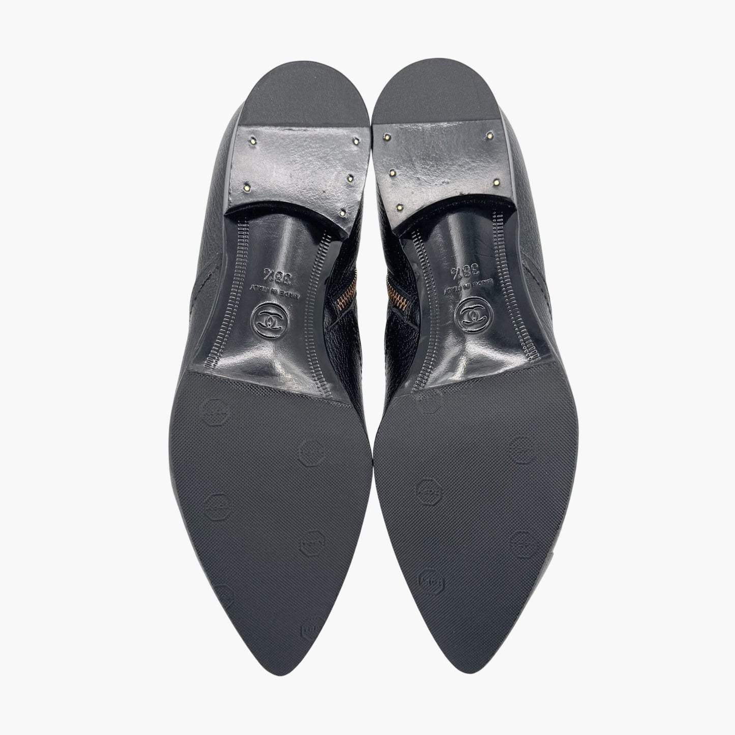 Chanel Black Leather CC Cap Toe Western Ankle Booties – Size 38.5