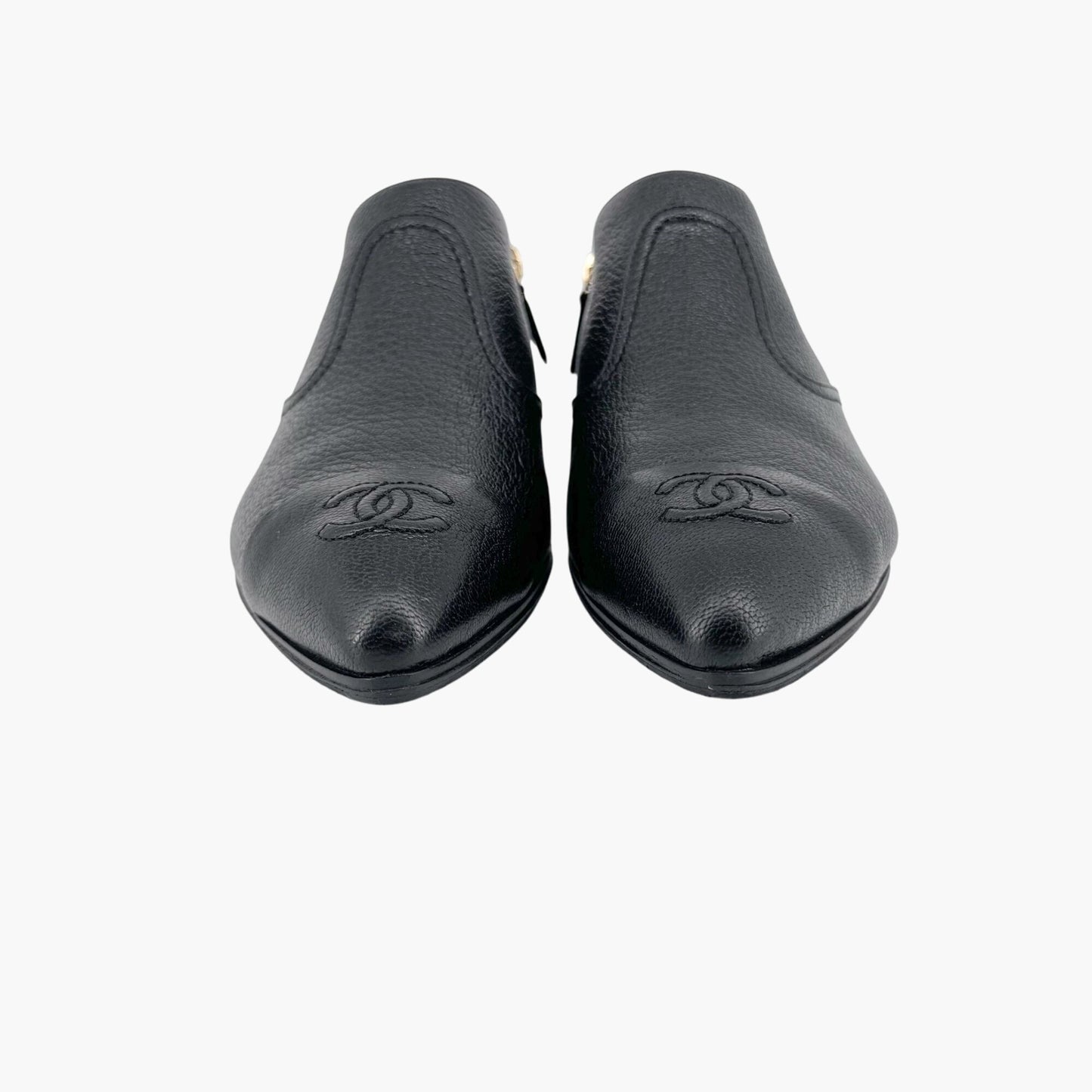 Chanel Black Leather CC Cap Toe Western Ankle Booties – Size 38.5
