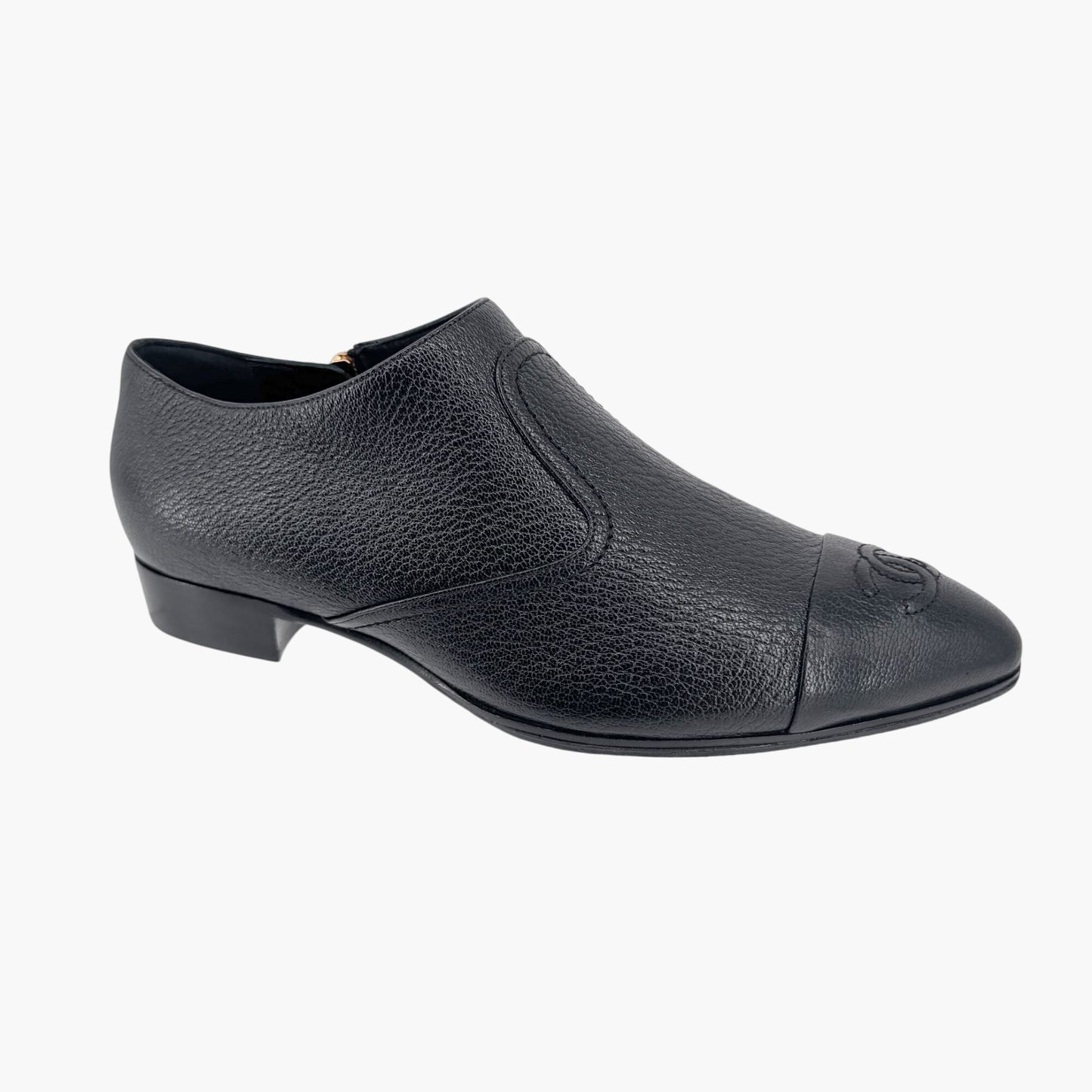 Chanel Black Leather CC Cap Toe Western Ankle Booties – Size 38.5