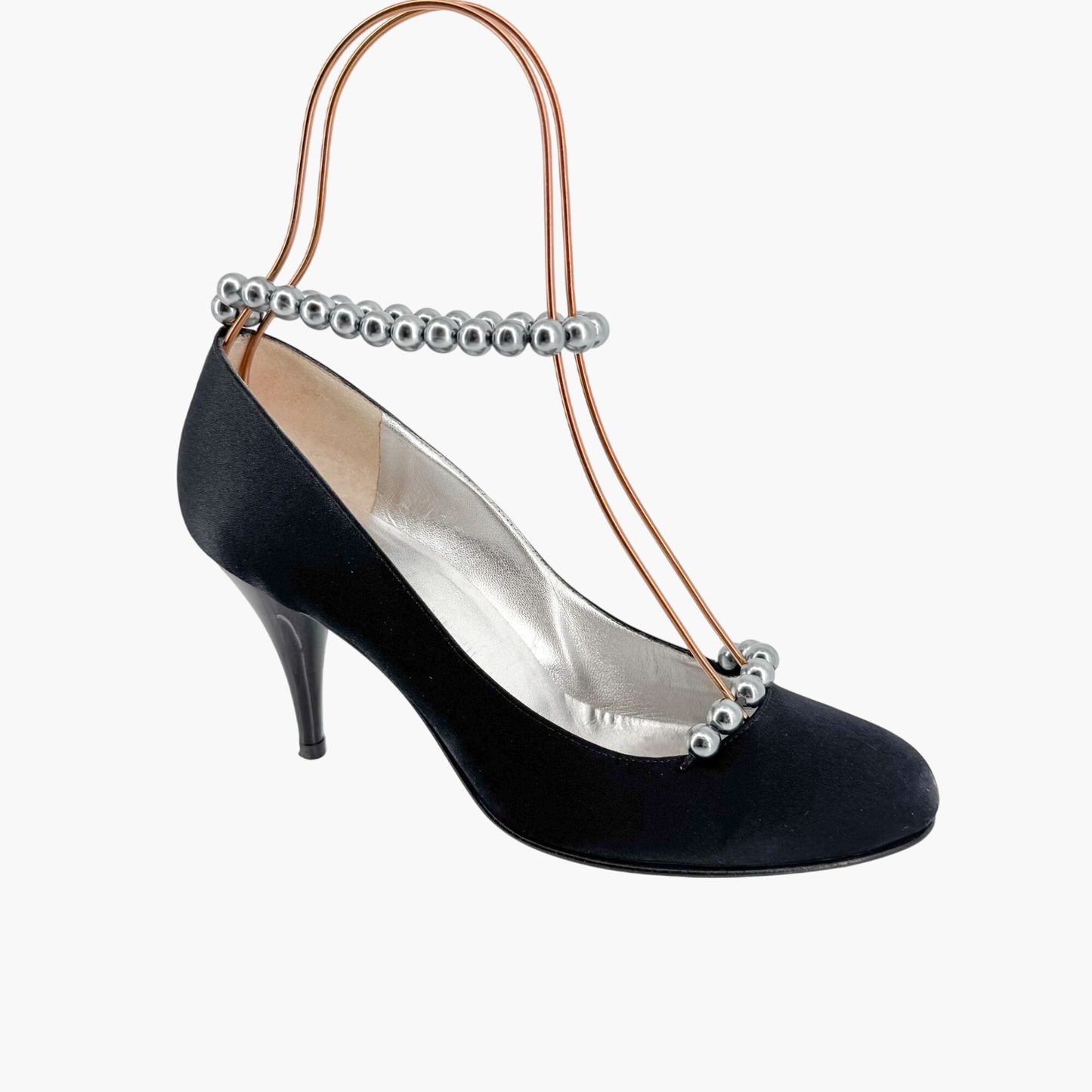 Chanel Vintage Pearl Ankle Strap Pumps in Black Satin – Size 38