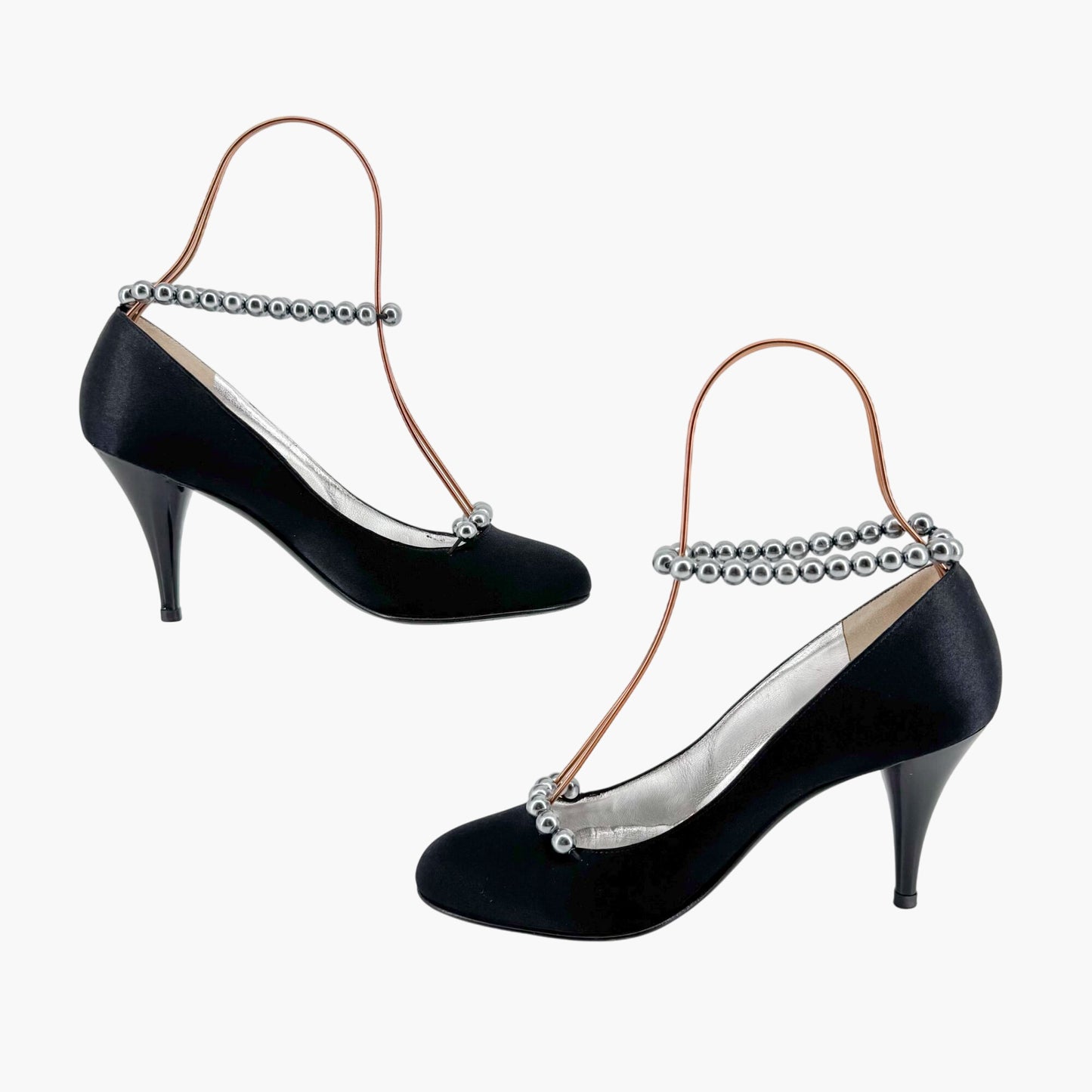Chanel Vintage Pearl Ankle Strap Pumps in Black Satin – Size 38