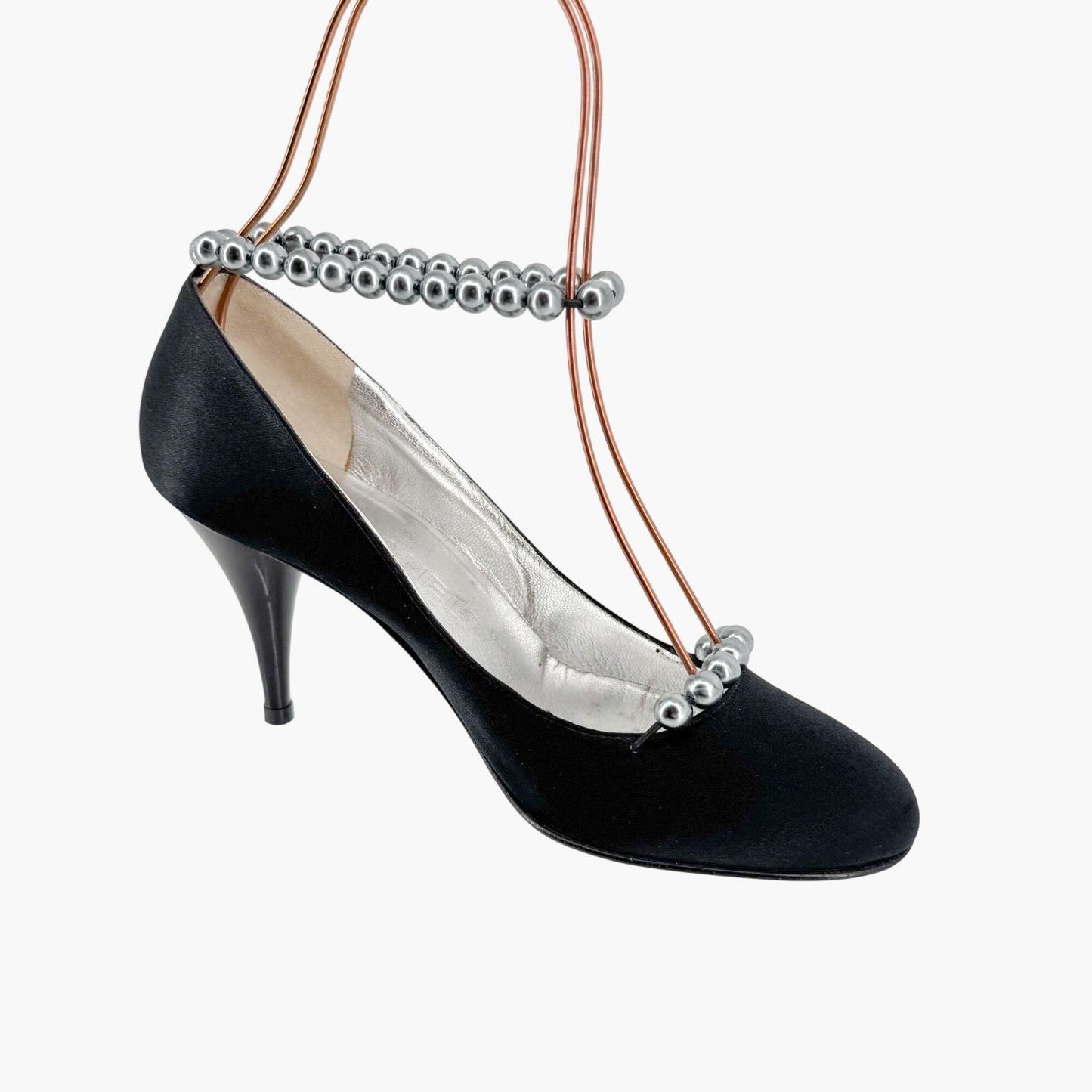 Chanel Vintage Pearl Ankle Strap Pumps in Black Satin – Size 38
