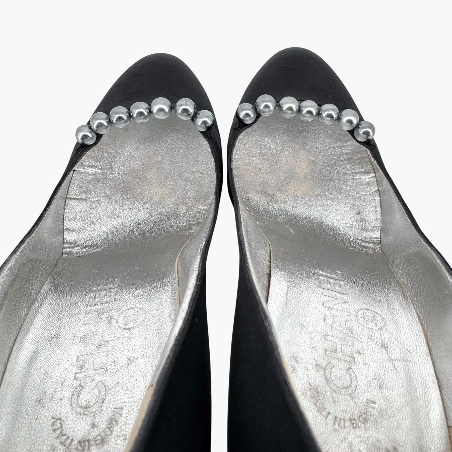 Chanel Vintage Pearl Ankle Strap Pumps in Black Satin – Size 38