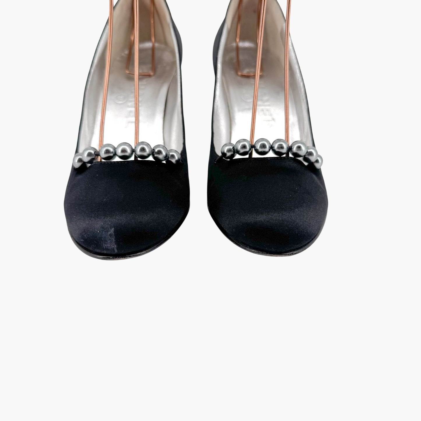 Chanel Vintage Pearl Ankle Strap Pumps in Black Satin – Size 38