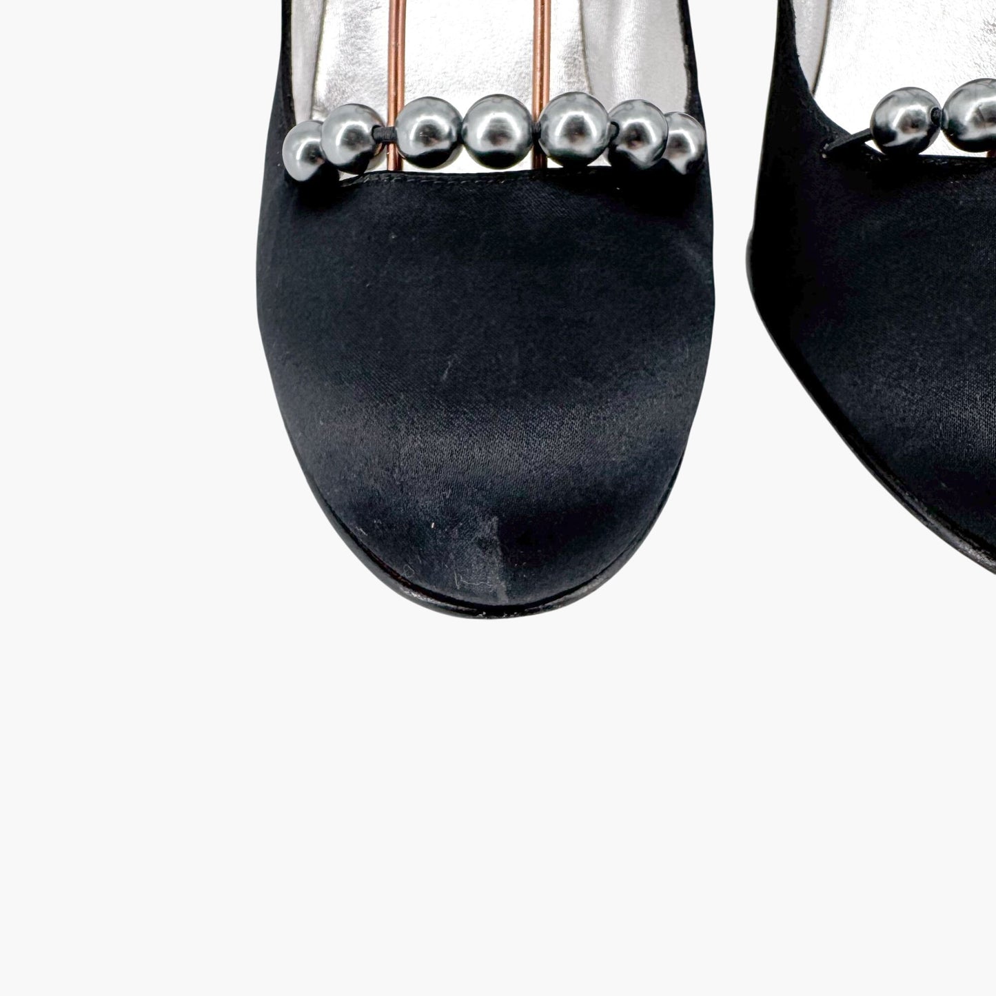 Chanel Vintage Pearl Ankle Strap Pumps in Black Satin – Size 38
