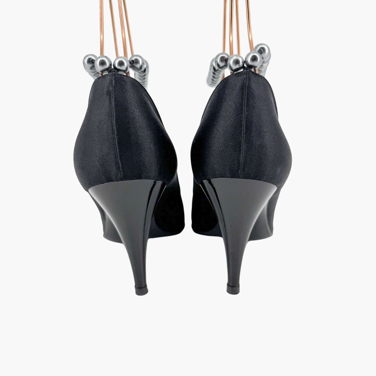 Chanel Vintage Pearl Ankle Strap Pumps in Black Satin – Size 38