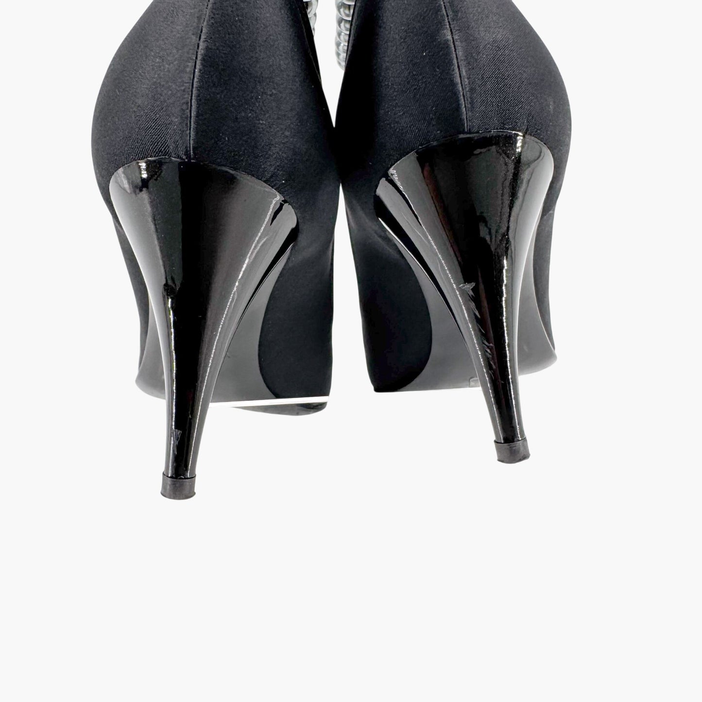Chanel Vintage Pearl Ankle Strap Pumps in Black Satin – Size 38
