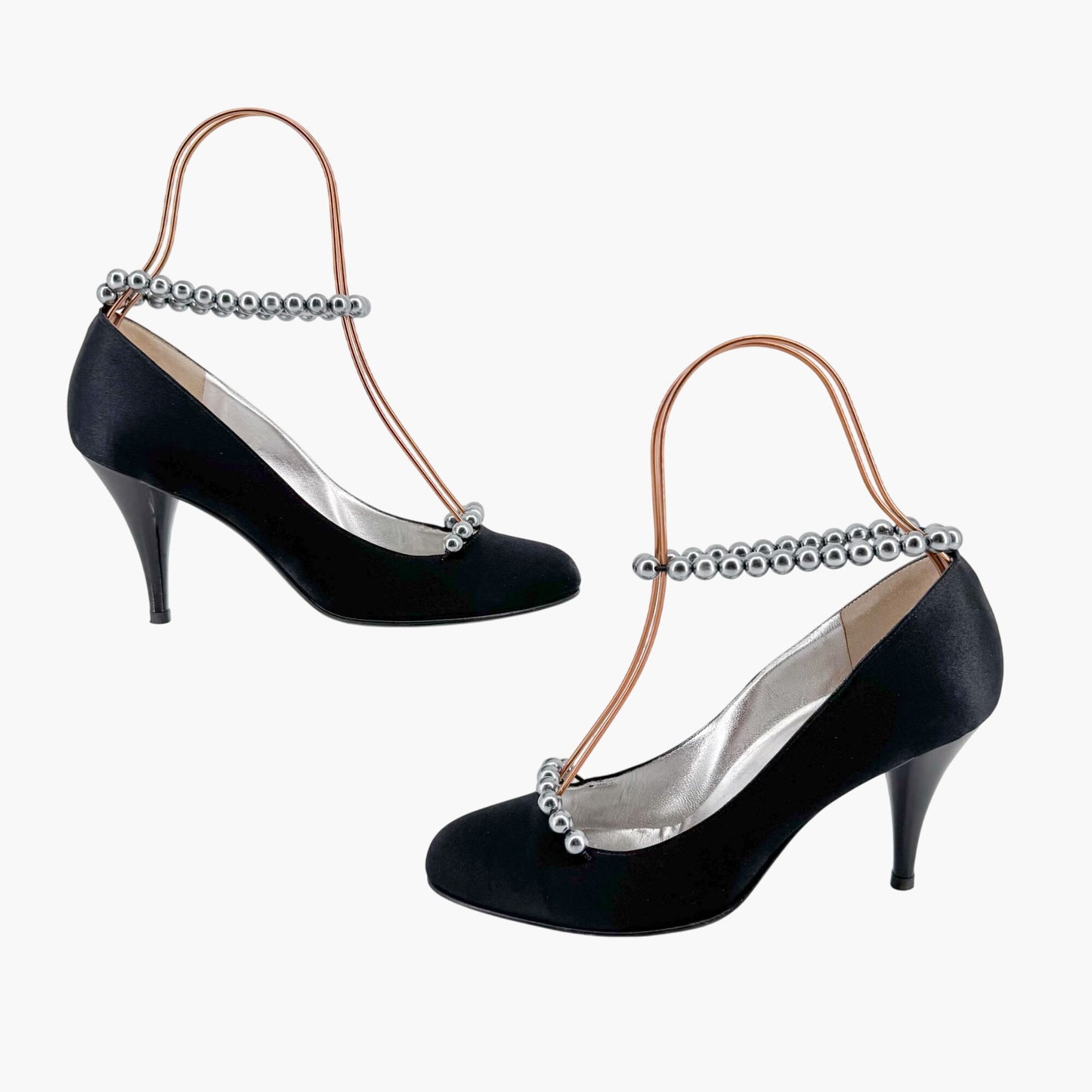 Chanel Vintage Pearl Ankle Strap Pumps in Black Satin – Size 38