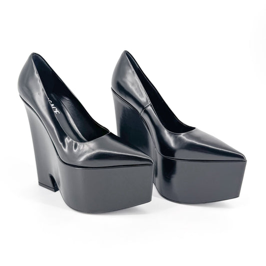 Versace Black Leather Tempest Platform Pumps Size 37