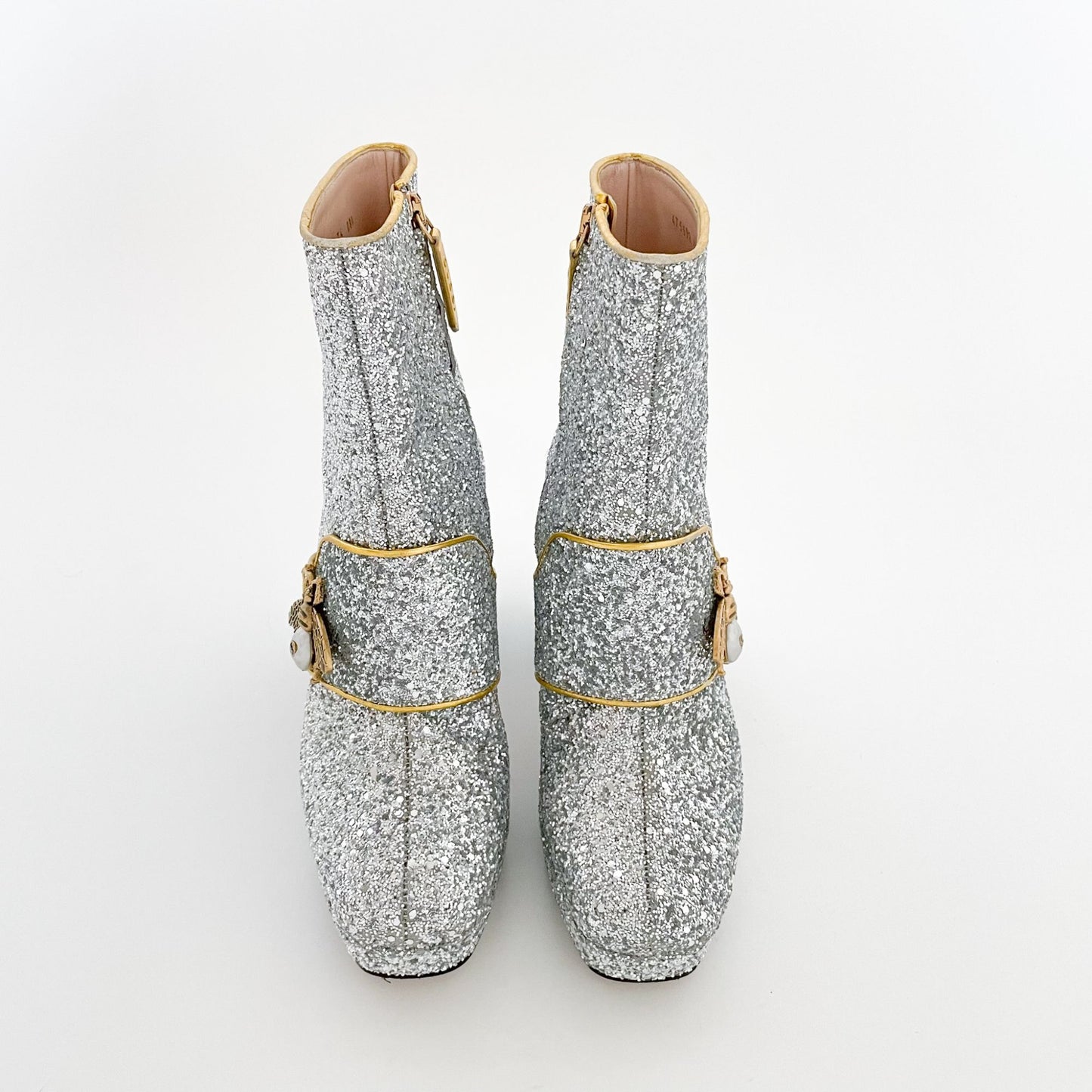 Gucci Soko Platform Ankle Boots in Silver Glitter Size 36