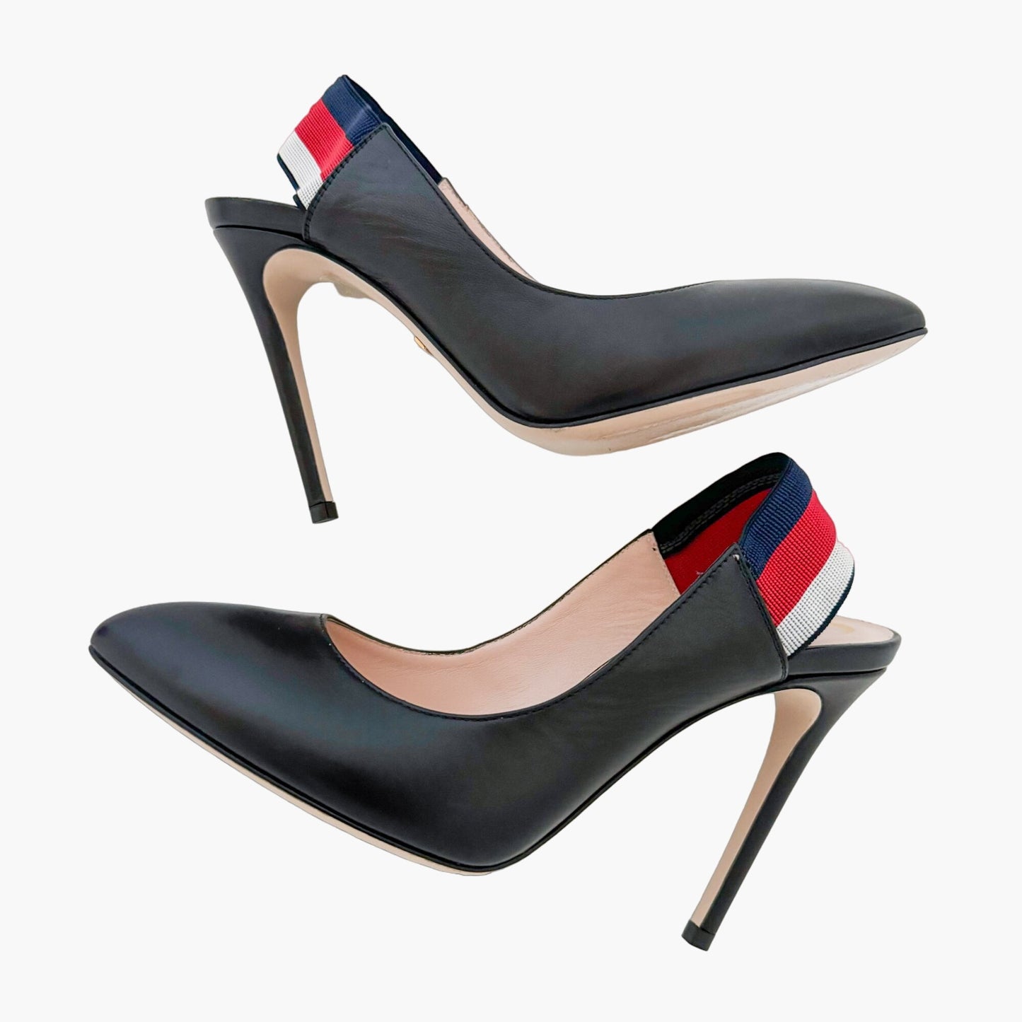 Gucci Sylvie Web Stripe Slingback Pumps in Black Size 37