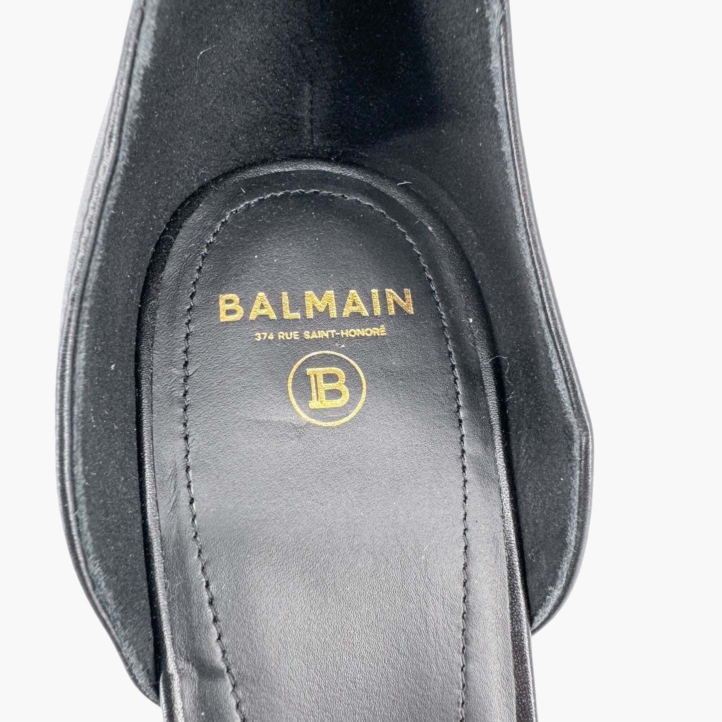 Balmain Uma Buckle Sandals Black Leather Gold Heel – Size 42