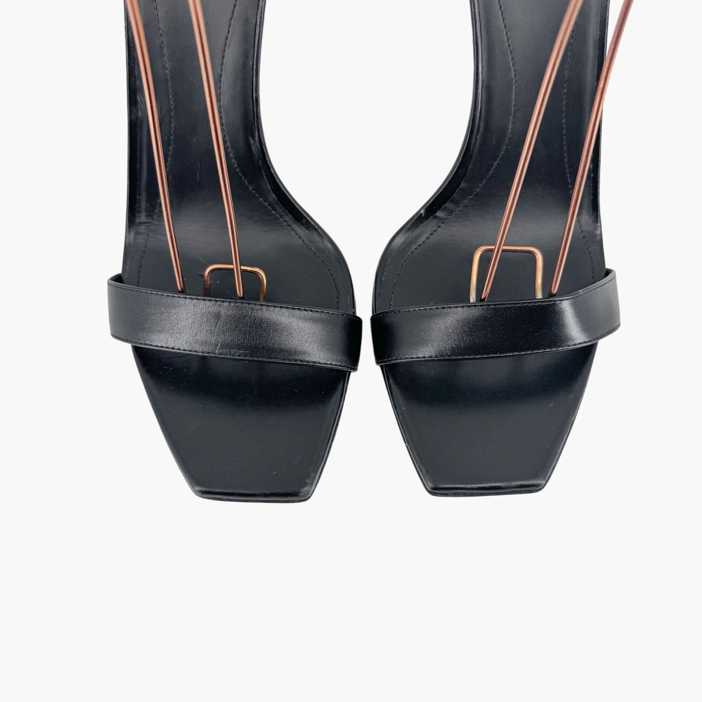 Balmain Uma Buckle Sandals Black Leather Gold Heel – Size 42