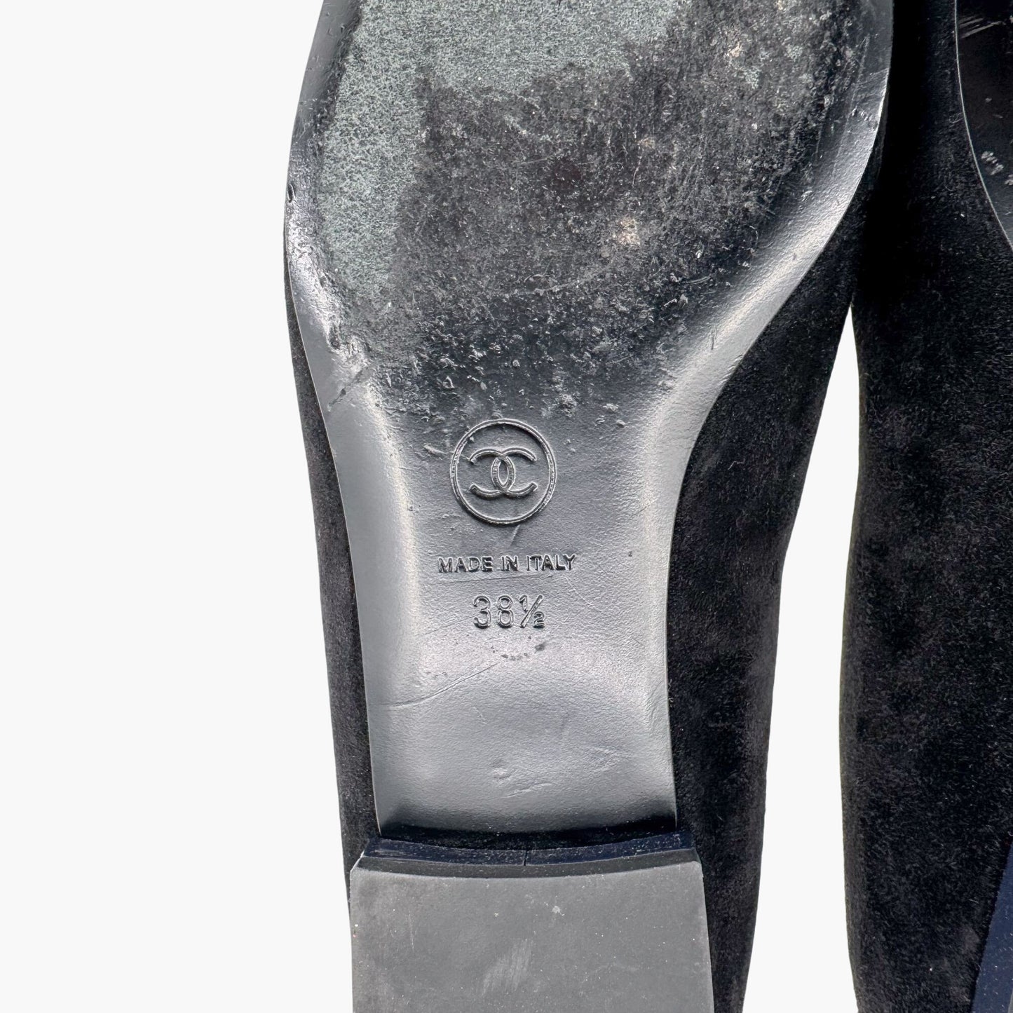 Chanel Camellia CC Ballet Flats in Black Suede – Size 38.5