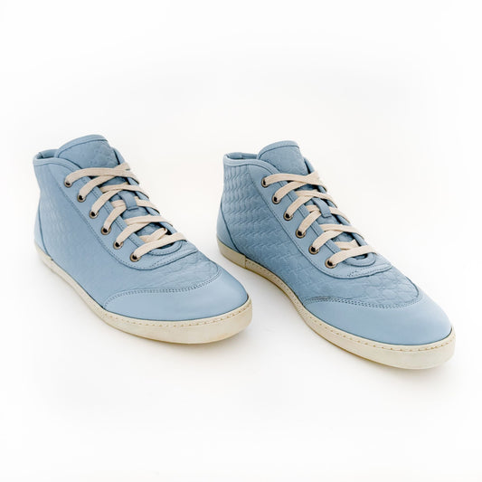 Gucci High Top GG Sneakers in Light Blue Leather Size 40