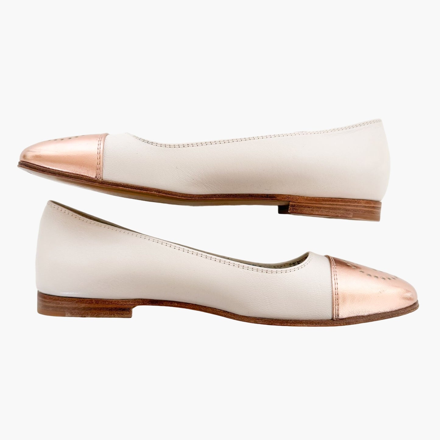 Gucci Hills GG Cap Toe Ballet Flat in Ivory & Metallic Pink Size 36.5