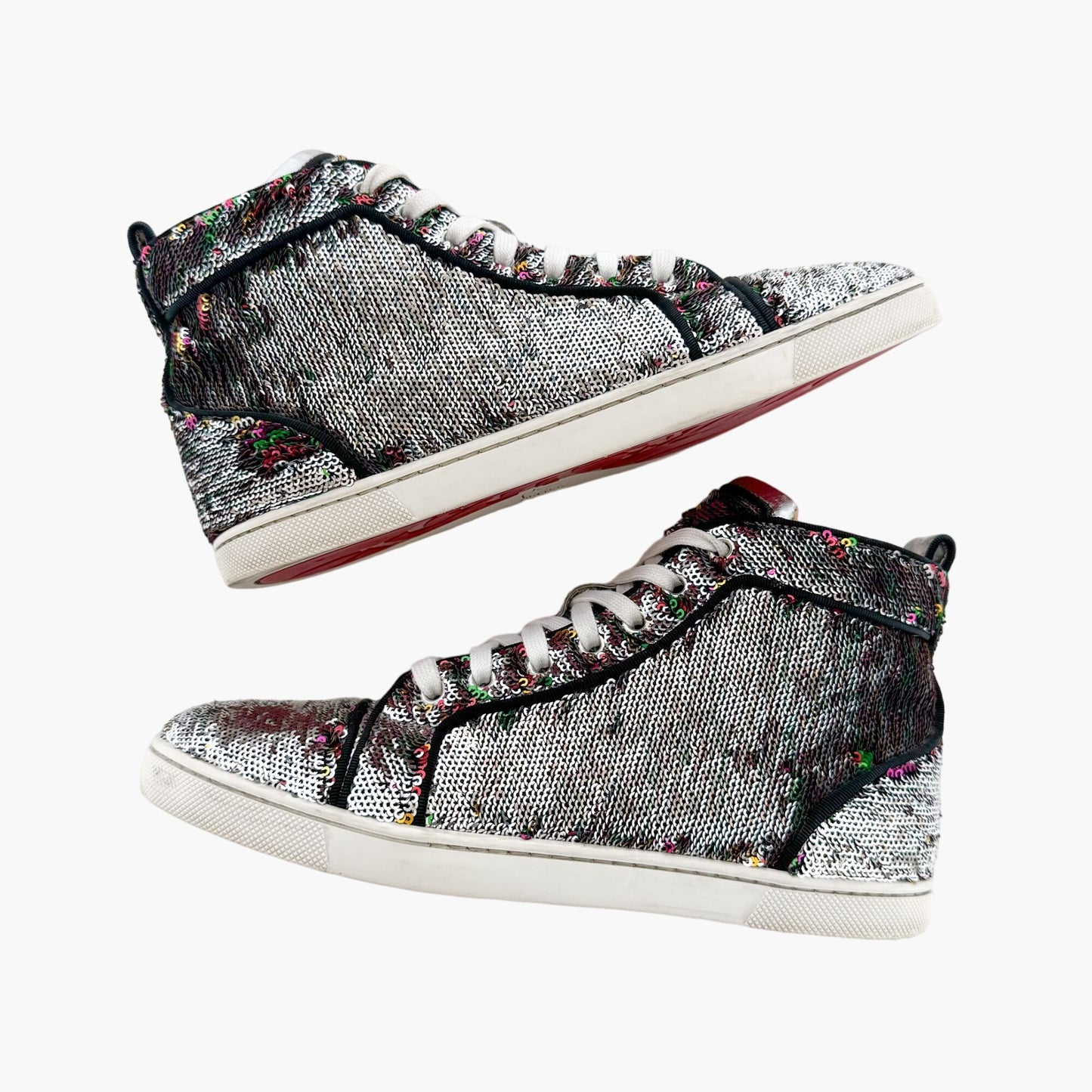 Christian Louboutin Bip Bip High Top Sneakers in Silver Flip Up Sequin Size 37.5