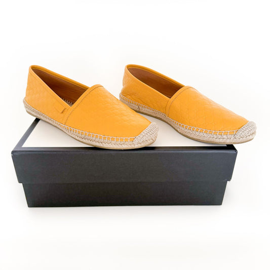 Gucci Monogram Espadrille Flats in Buttercup Yellow Microguccissima GG Leather Size 38