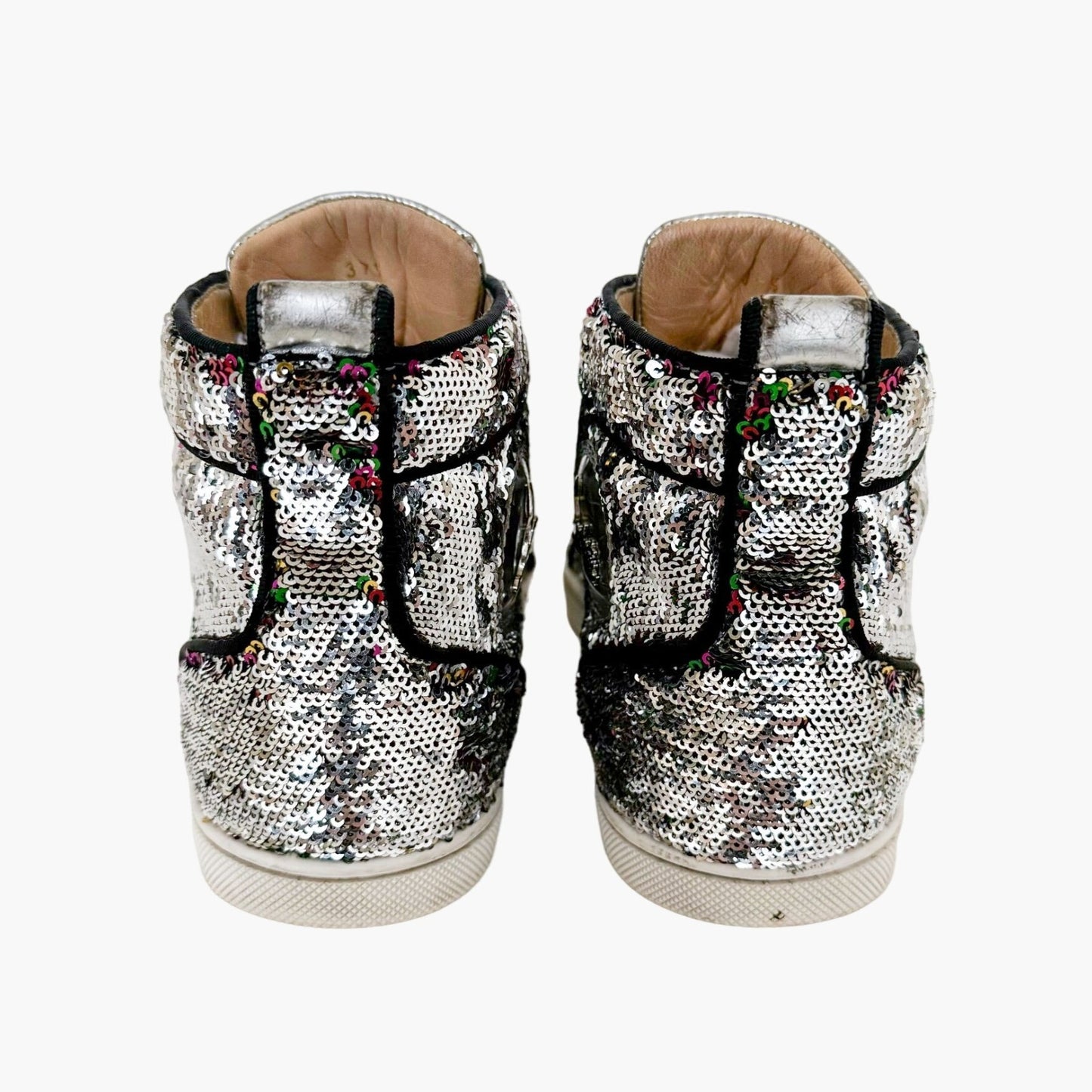 Christian Louboutin Bip Bip High Top Sneakers in Silver Flip Up Sequin Size 37.5